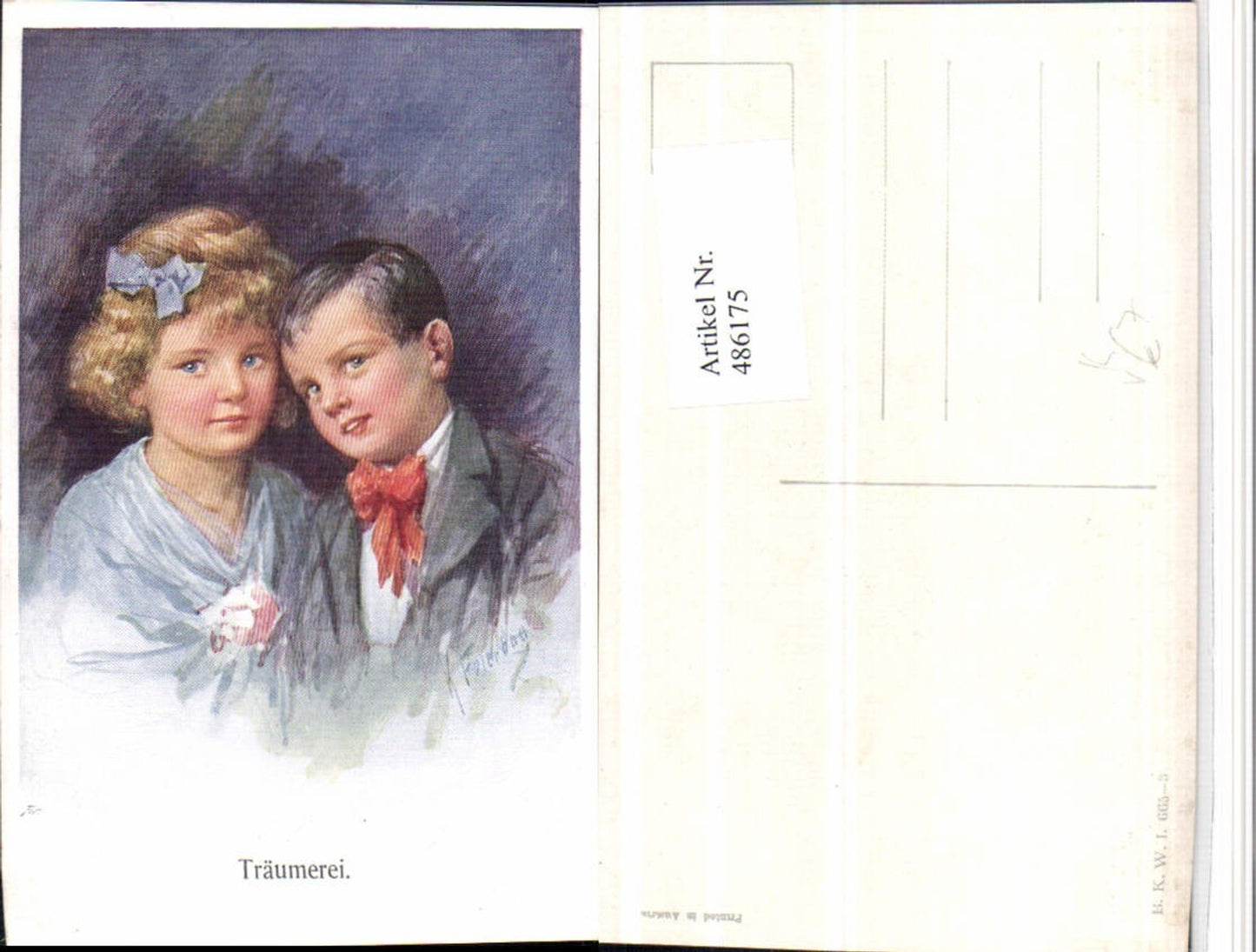 486175,Künstler AK Karl Feiertag Träumerei Kinder Portrait pub B.K.W.I. 665/3