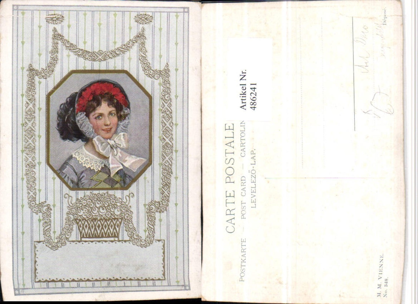 486241,M. Munk Vienne 348 Künstler Art Deco Jugendstil Frau Haube Portrait