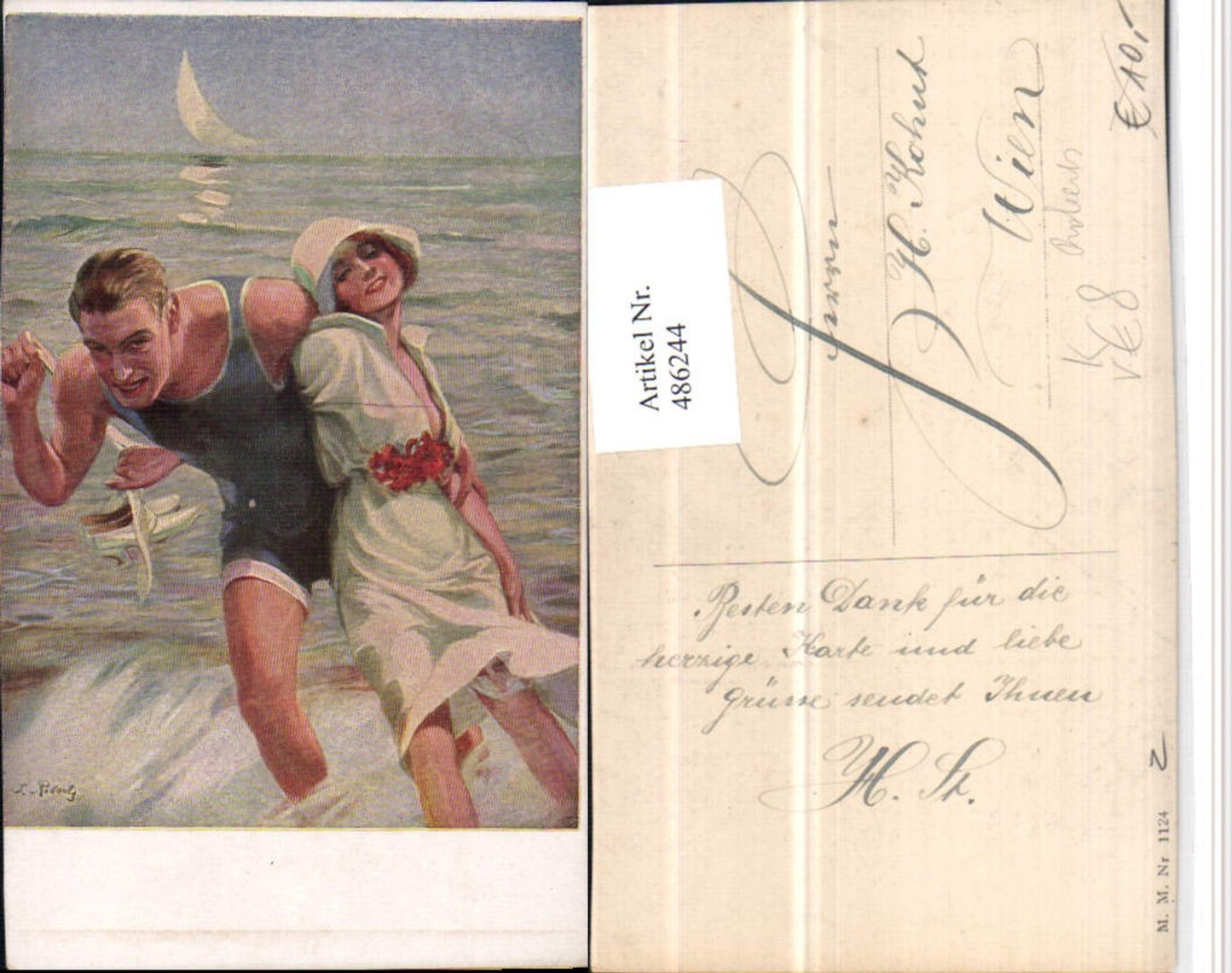 486244,M. Munk Vienne 1124 Künstler Roberts Paar Liebe Strand Meer