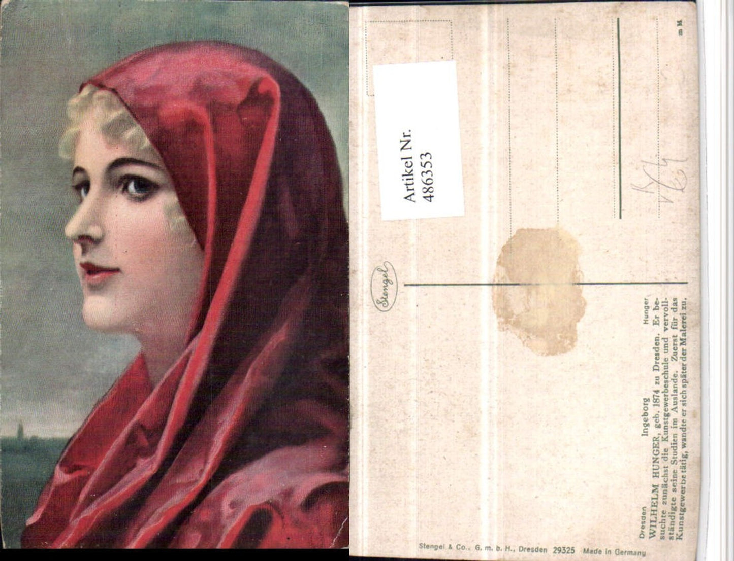 486353,Stengel Co 29325 Künstler Wilhelm Hunger Ingeborg Frau Kopftuch Portrait