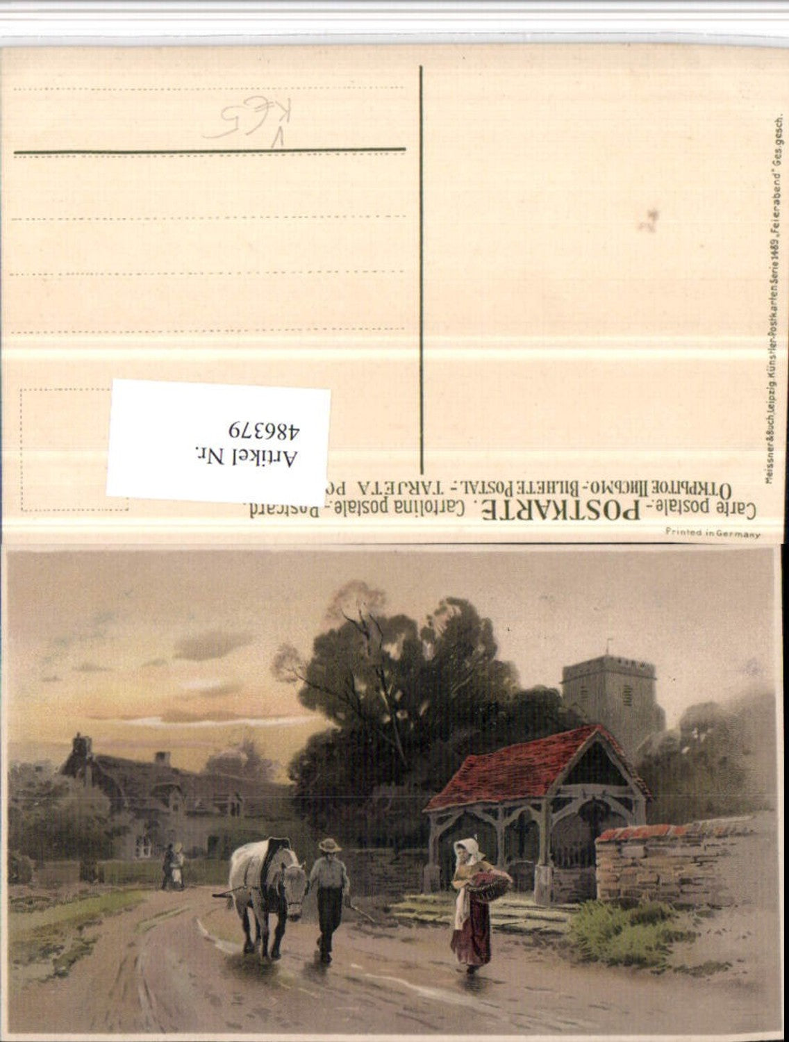 486379,Meissner & Buch 1489 Künstlerkarte Straßenpartie Pferd