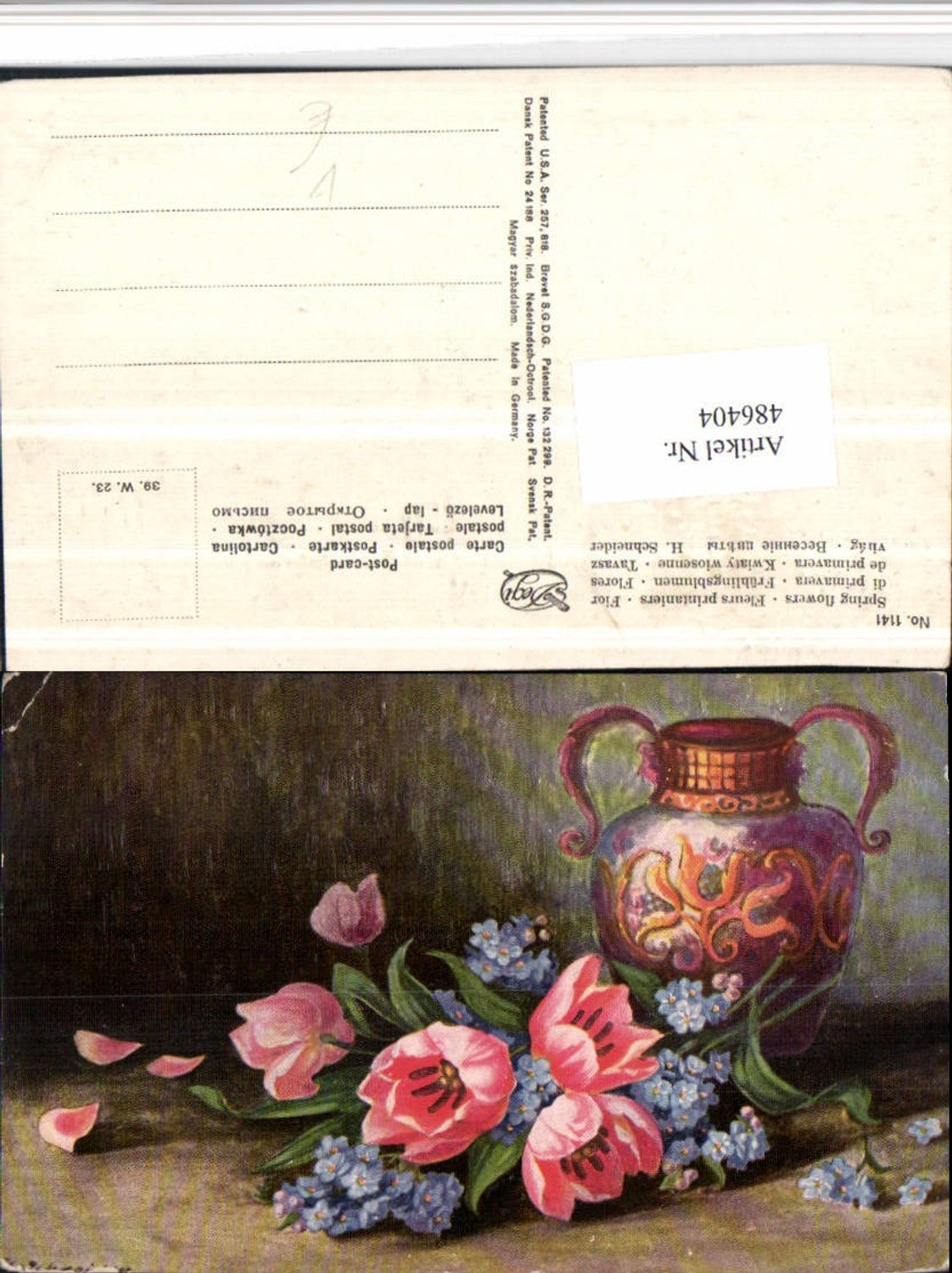 486404,Degi AK 1141 Künstler H. Schneider Frühlingsblumen Tulpen Vase