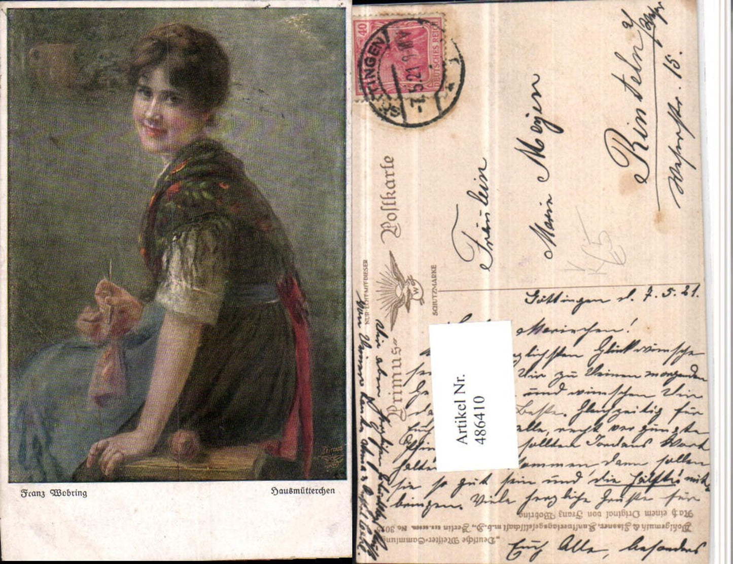 486410,Primus AK 3015 Künstler Franz Wobring Hausmütterchen Frau Stricken