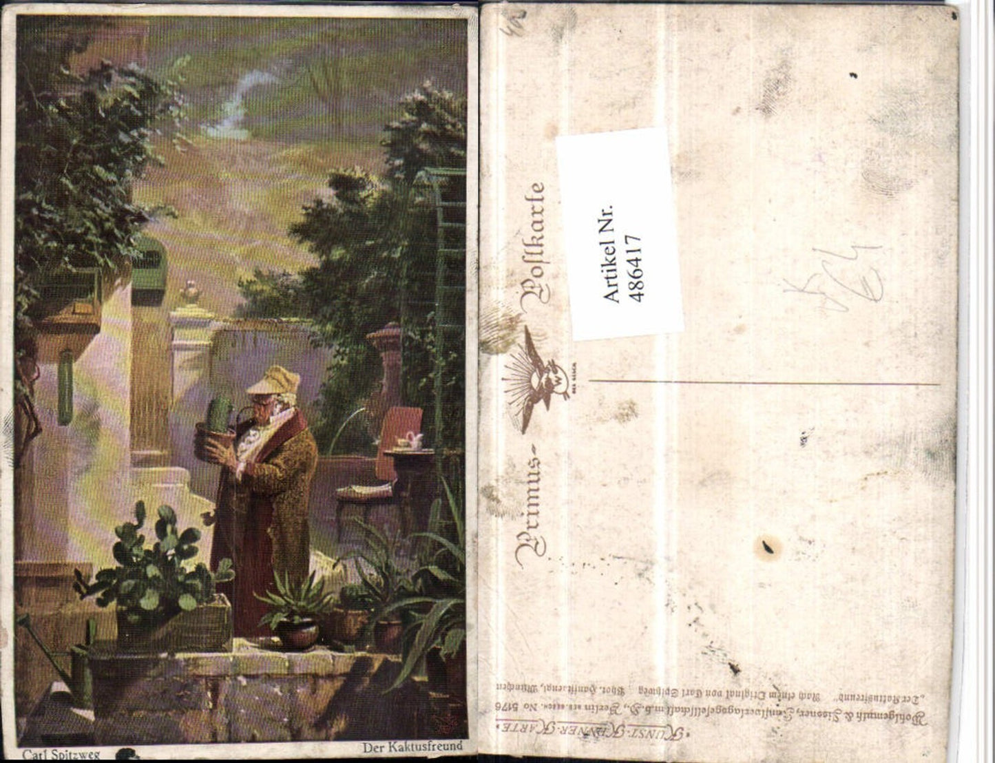 486417,Primus AK 5176 Künstler Carl Spitzweg Der Kaktusfreund Kakteen