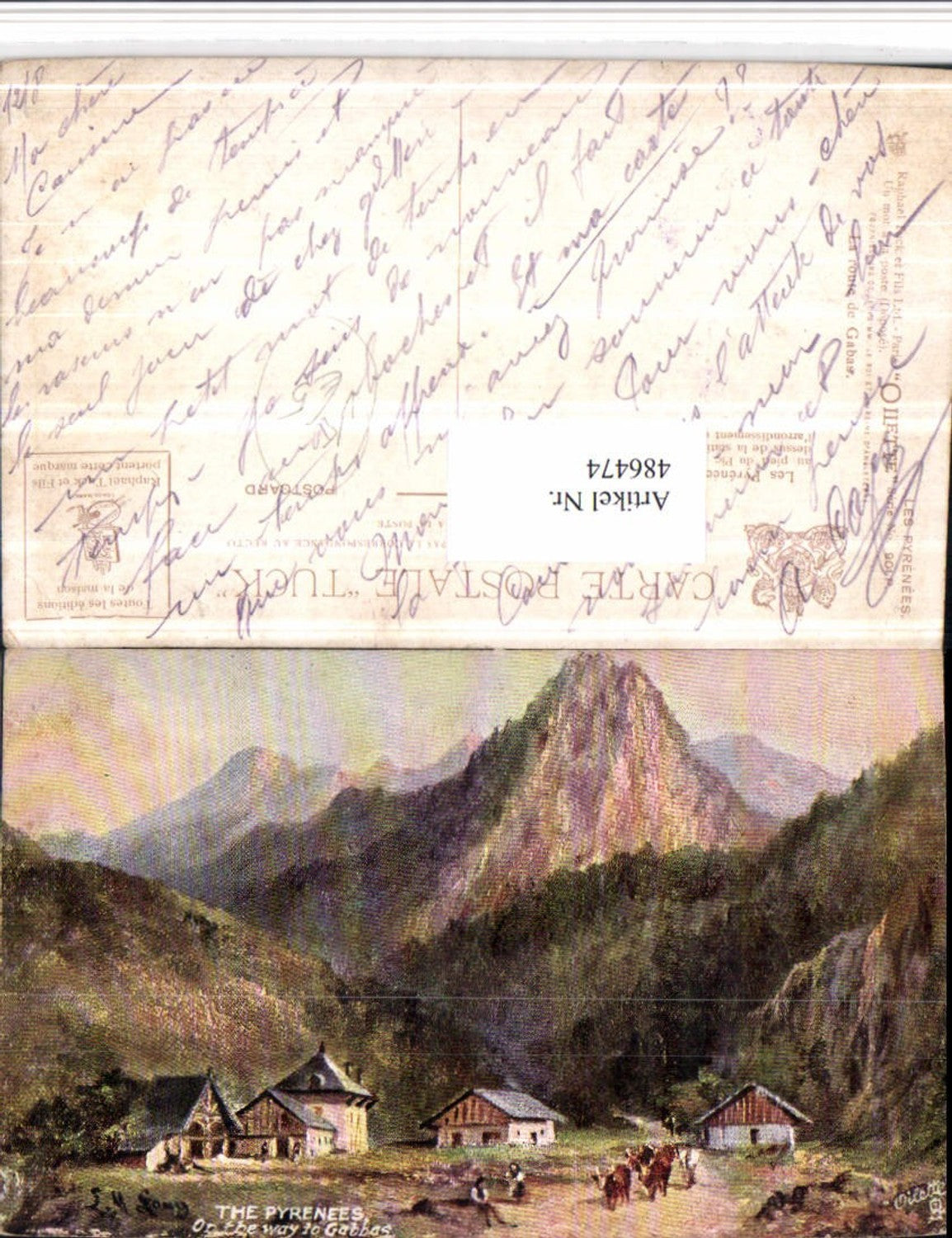 486474,Raphael Tuck & Sons 901 L.M. Lang Pyrenees Way to Gabas Bergkulisse