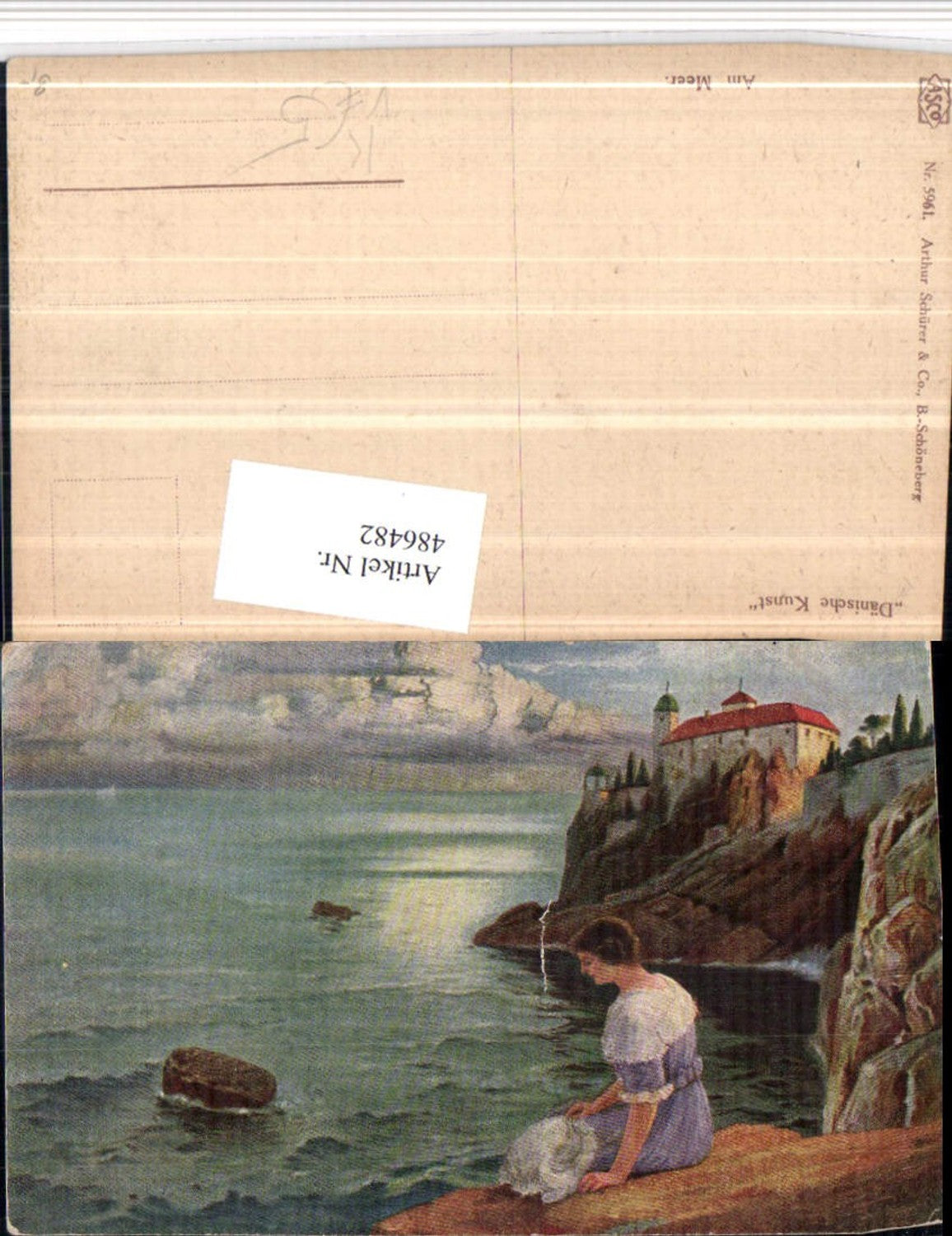 486482,Asco AK 5961 Künstlerkarte Am Meer Frau Küste
