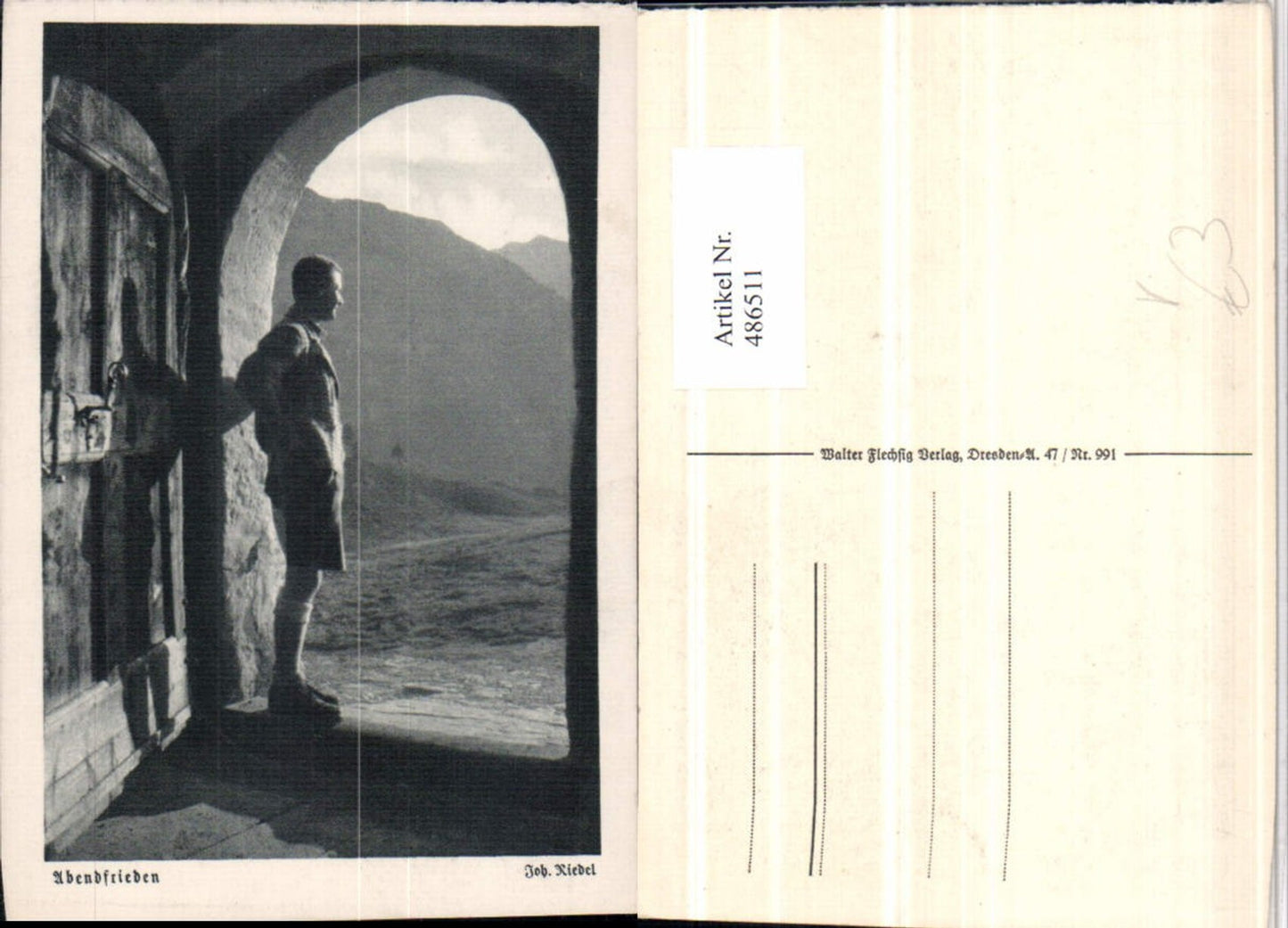 486511,Fotokunst Joh. Riedel Abendfrieden Mann Tür pub Walter Flechsig 991