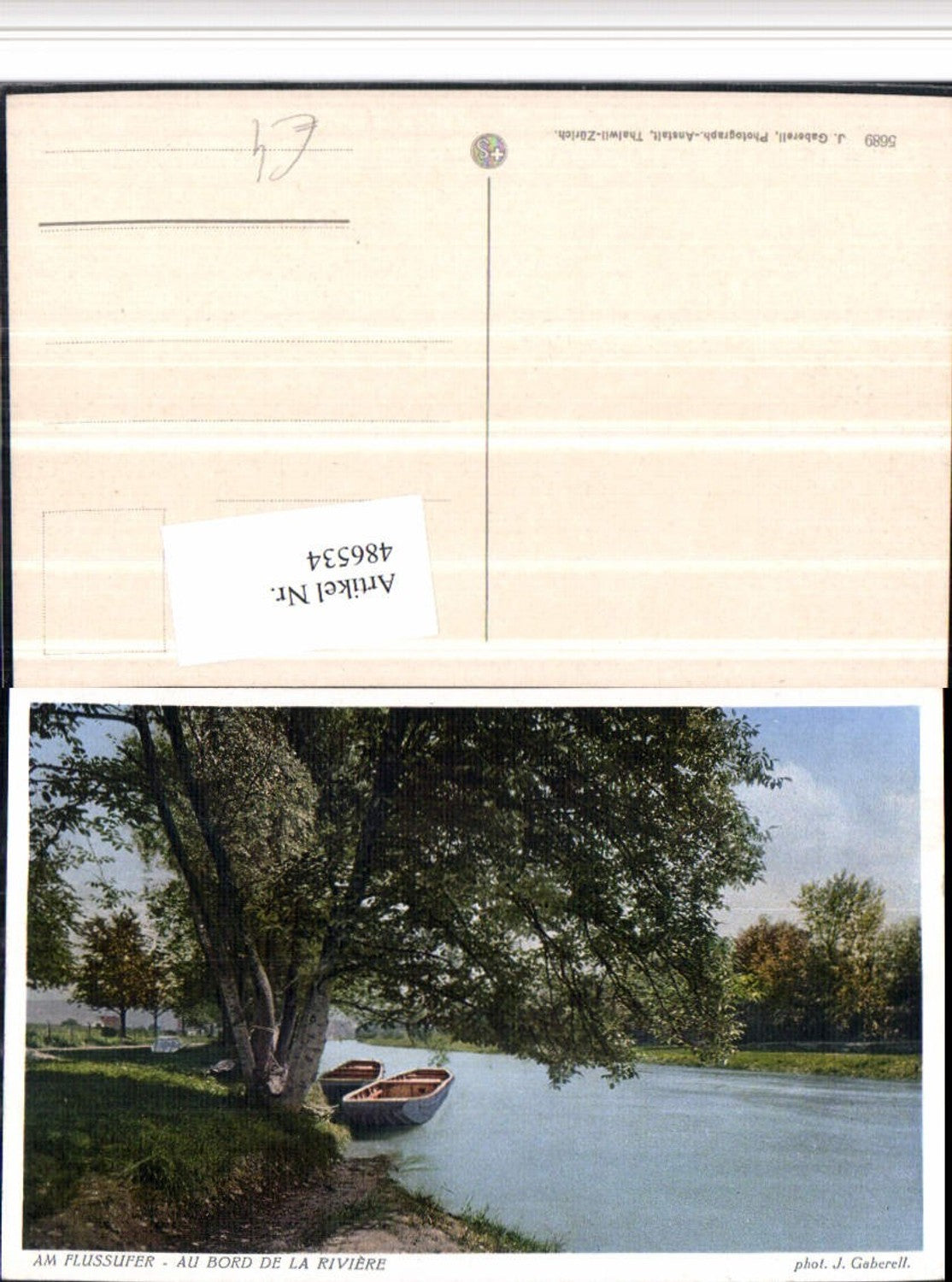 486534,Fotokunst J. Gaberell 5689 Am Flussufer Partie Boote