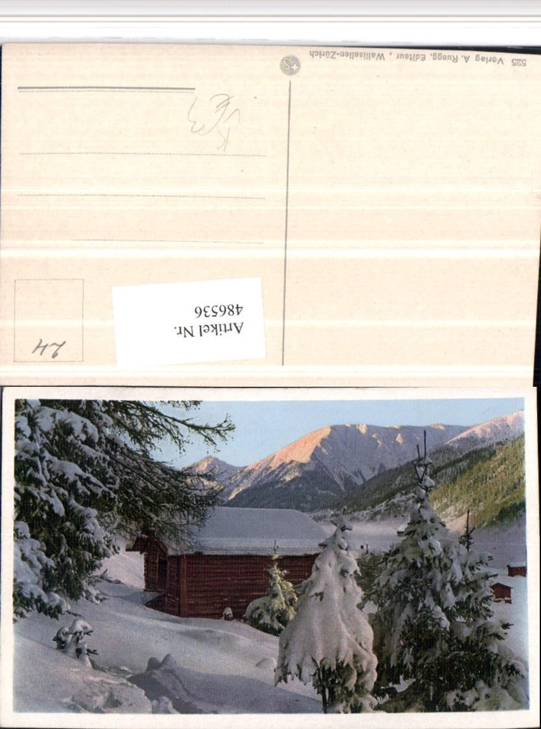 486536,Fotokunst A. Ruegg 525 Winterlandschaft Hütte Bergkulisse
