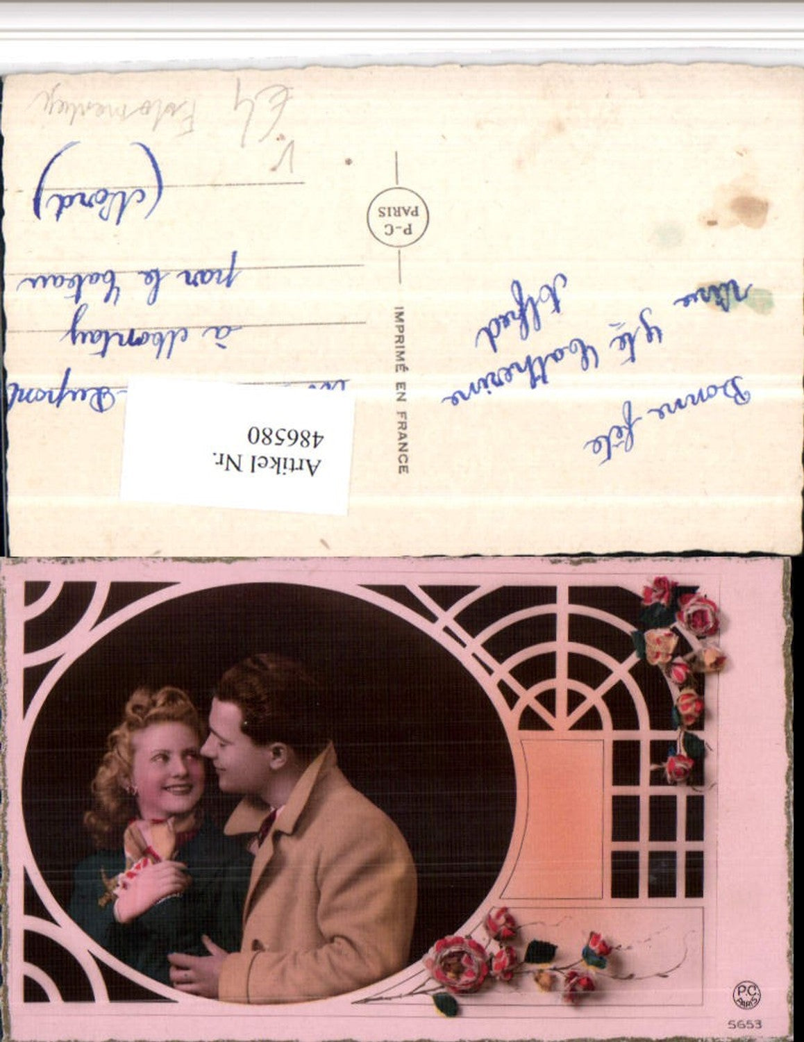 486580,P.C. Paris 5653 Fotomontage Liebe Paar Passepartout Rosen