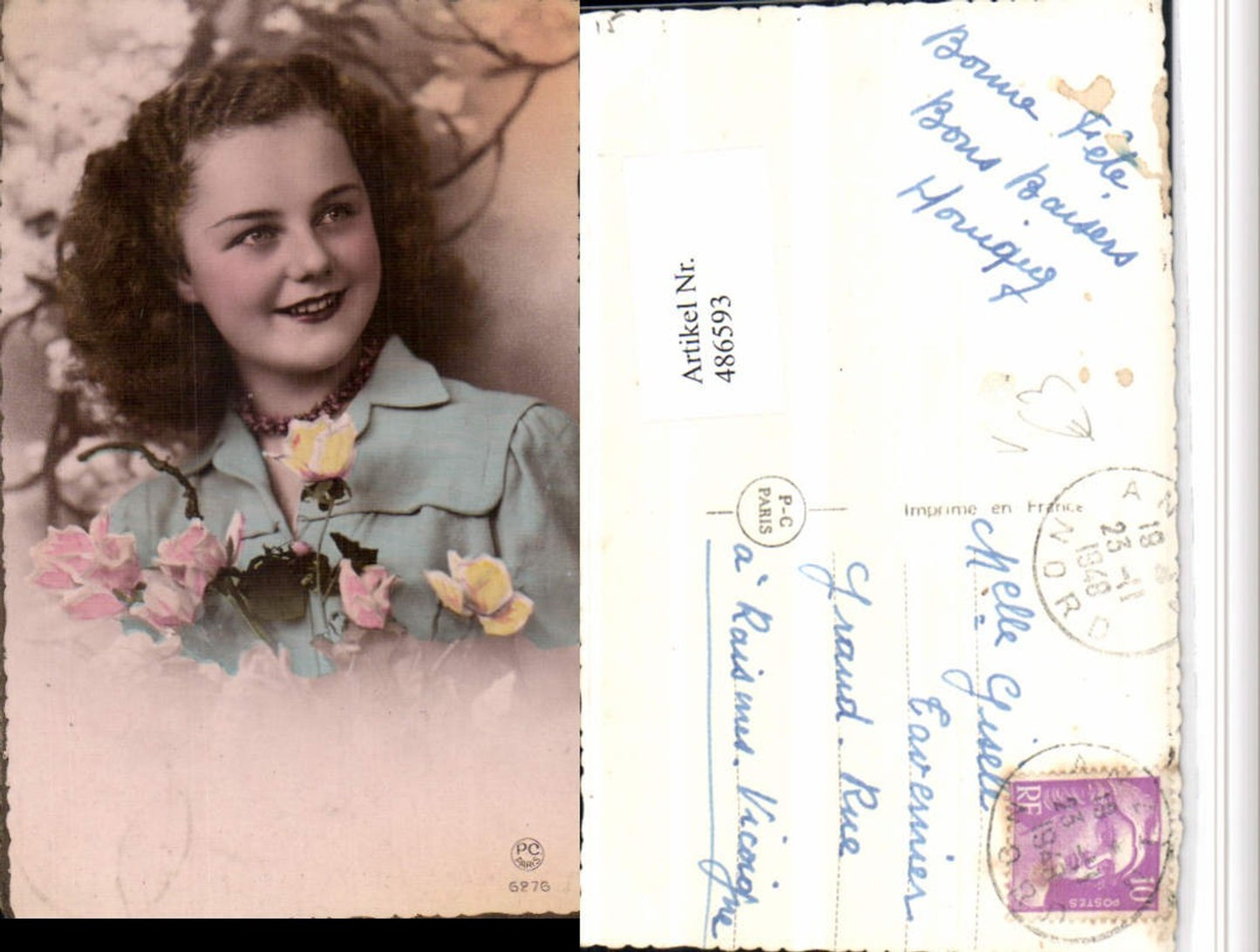 486593,P.C. Paris 6275 Mädchen Frau Portrait Rosen