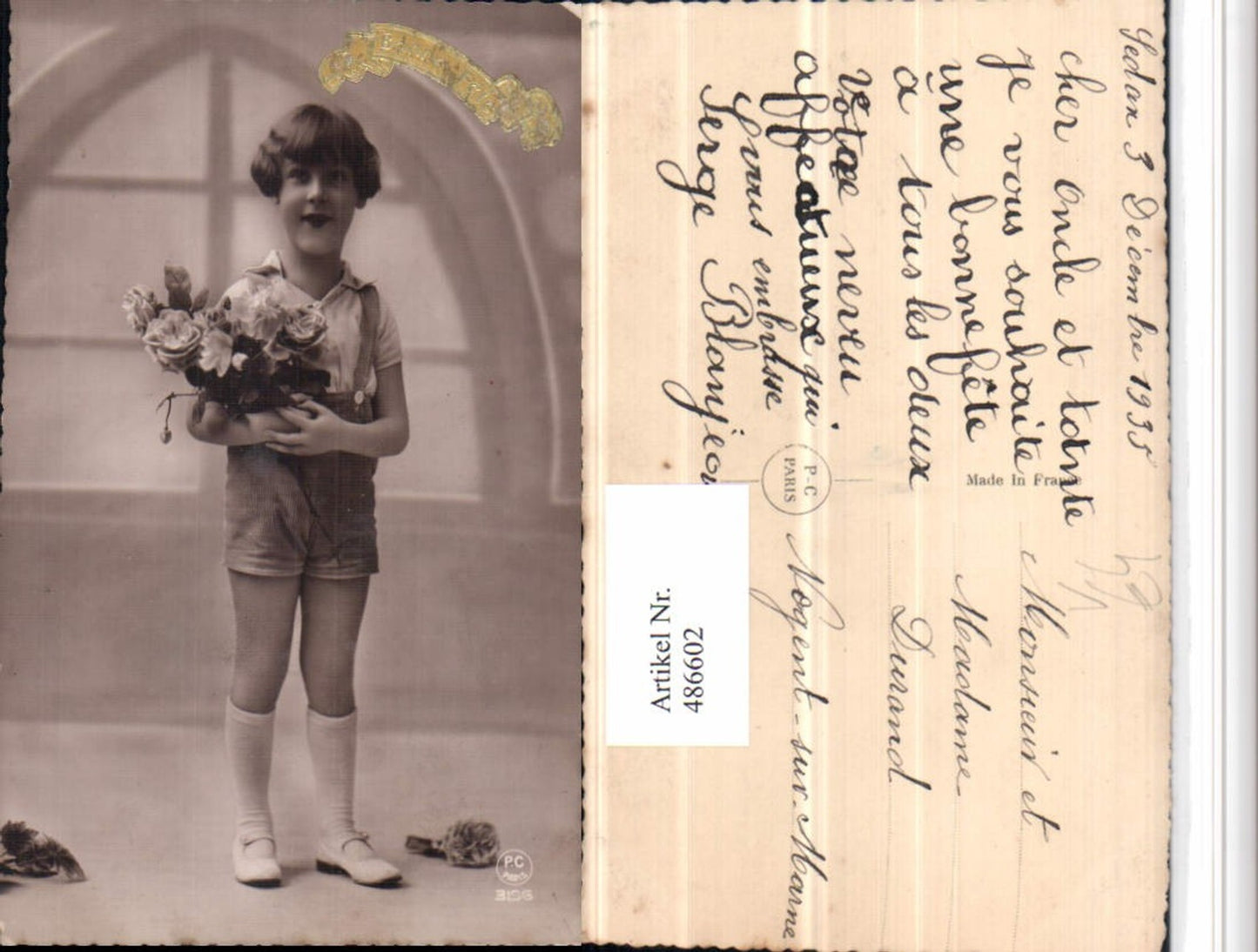 486602,P.C. Paris 3196 Kind Strümpfe Rosenstrauß