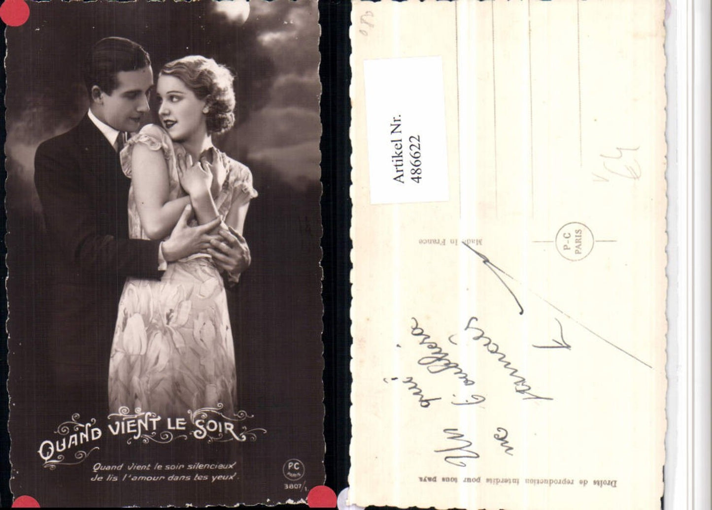 486622,P.C. Paris 3807/1 Quand Vient le Soir Liebe Paar Mond Spruch