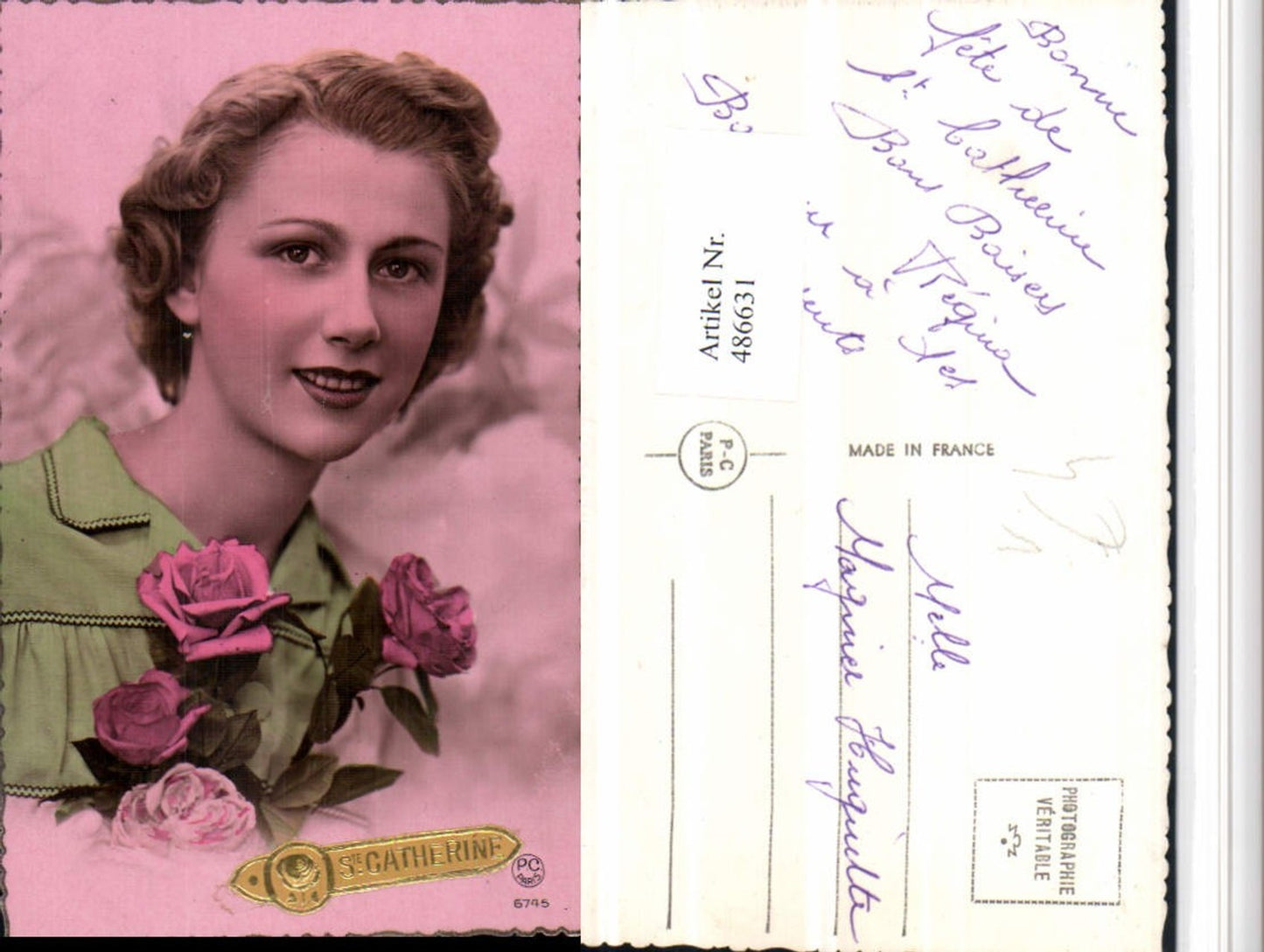 486631,P.C. Paris 6745 Ste Catherine Frau Portrait Rosen