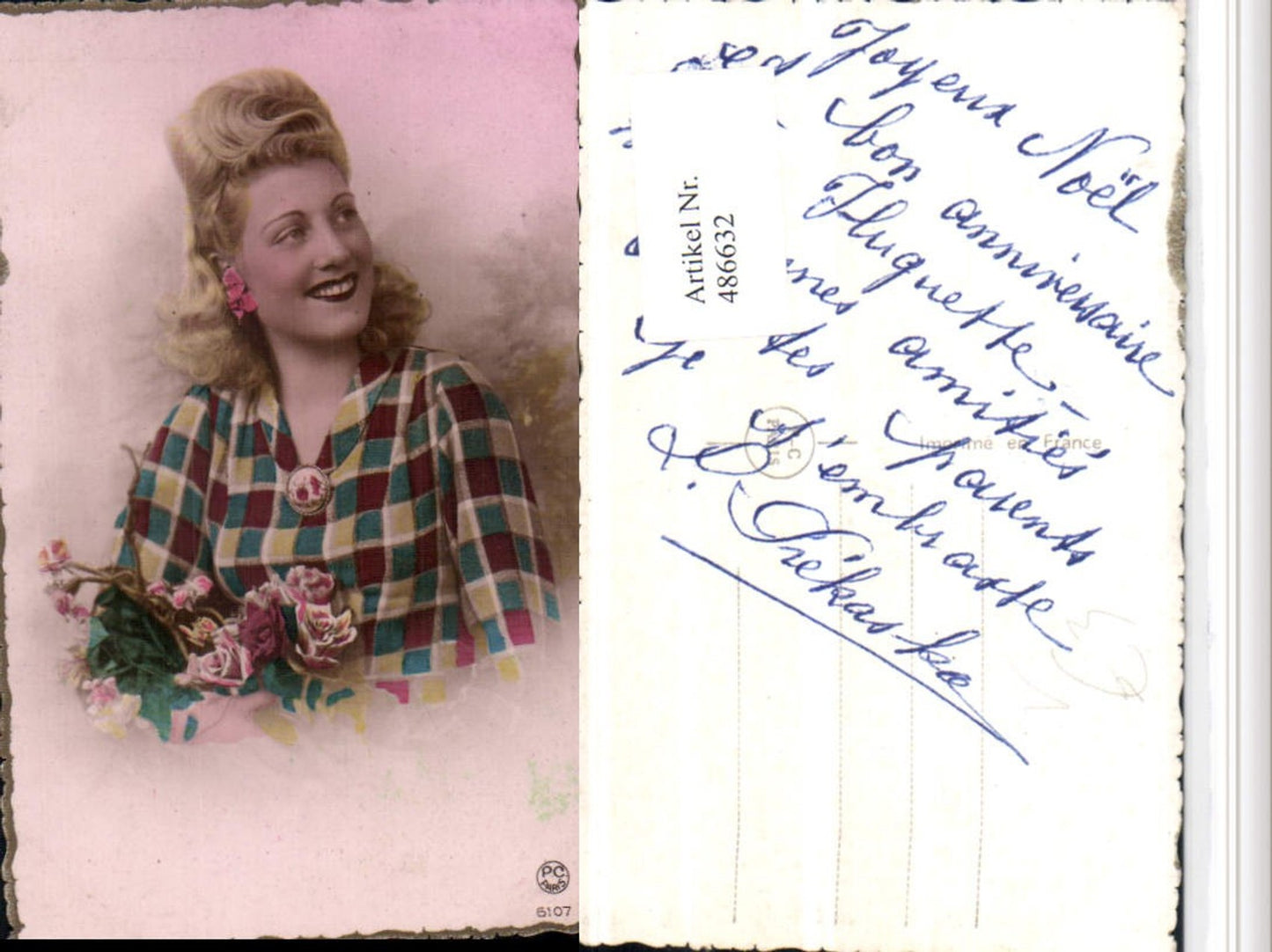 486632,P.C. Paris 6107 Frau Blondine Portrait Blumen