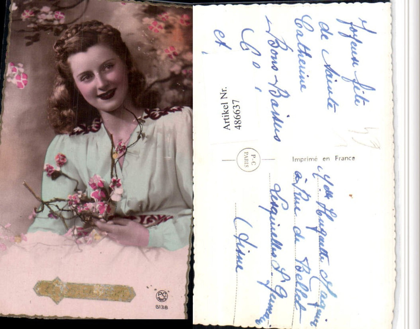 486637,P.C. Paris 6138 Ste Catherine Frau Flechtfrisur Portrait