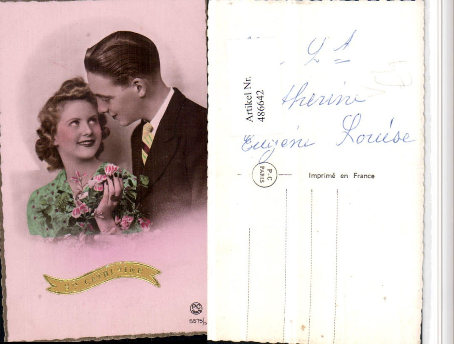 486642,P.C. Paris 5675/5 Ste Catherine Liebe Paar Blumen