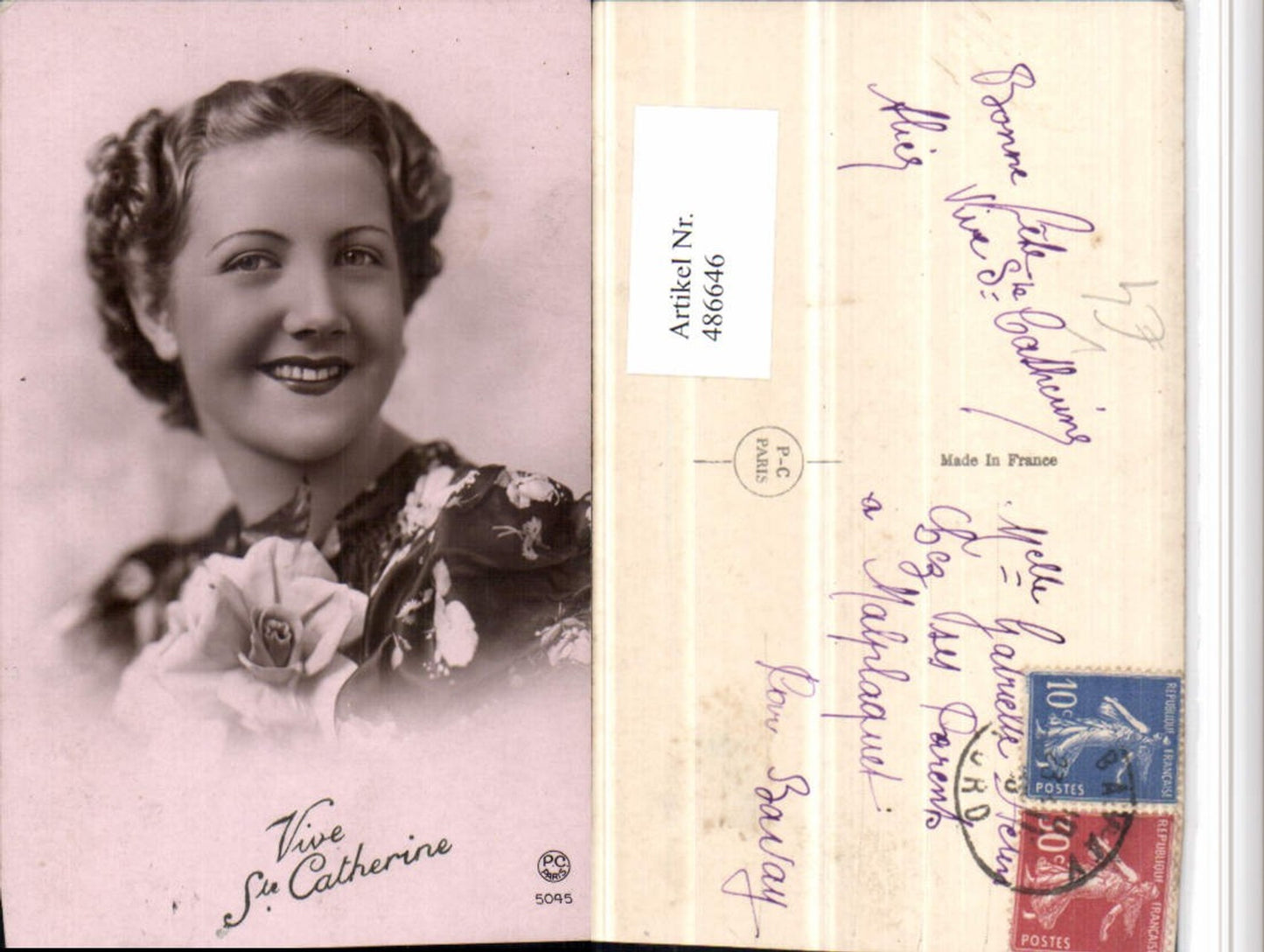 486646,P.C. Paris 5045 Ste Catherine Frau Portrait Blume
