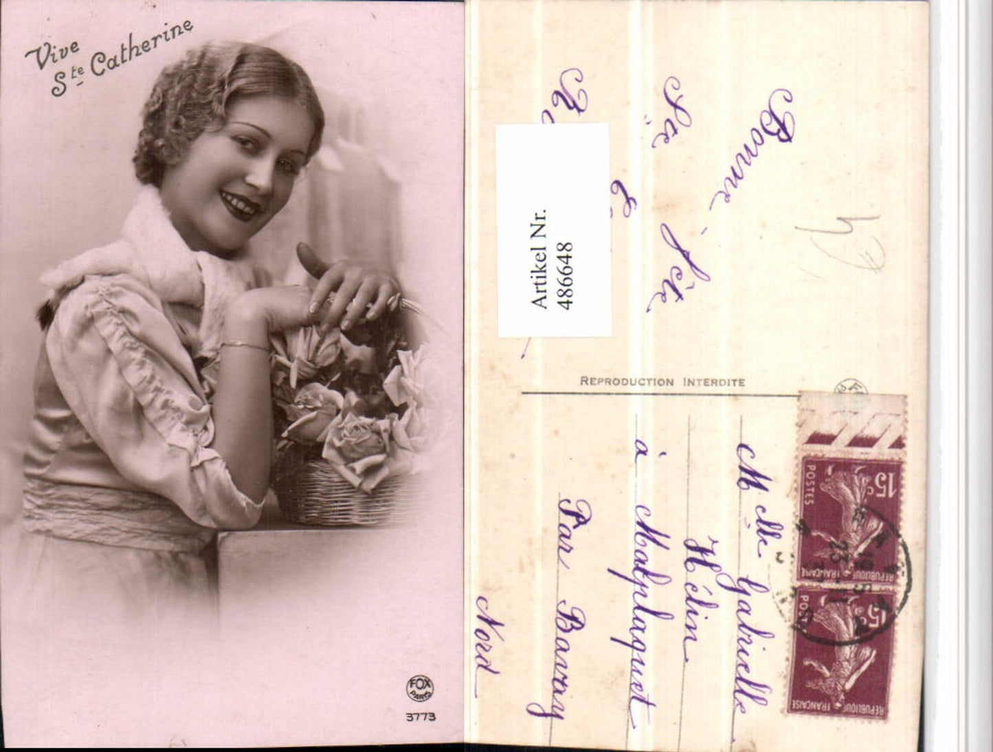 486648,P.C. Paris 3773 Ste Catherine Frau Halstuch Korb Rosen
