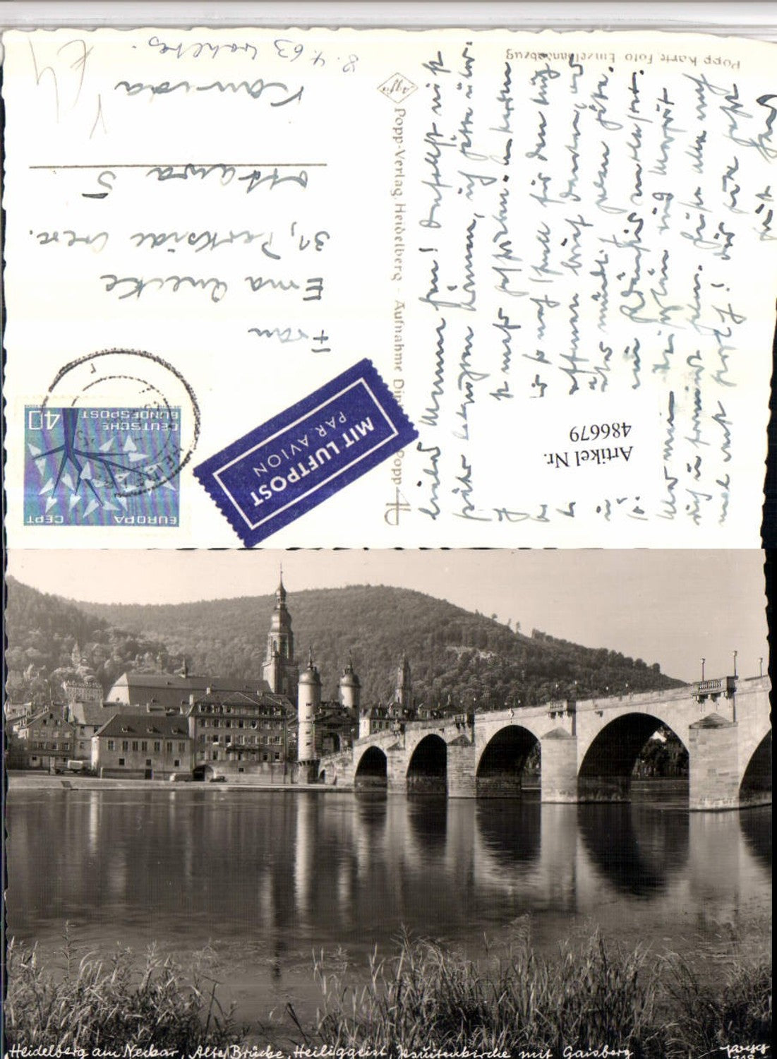 486679,Popp Verlag 318 Heidelberg am Neckar Alte Brücke m. Kirche u. Gaisberg
