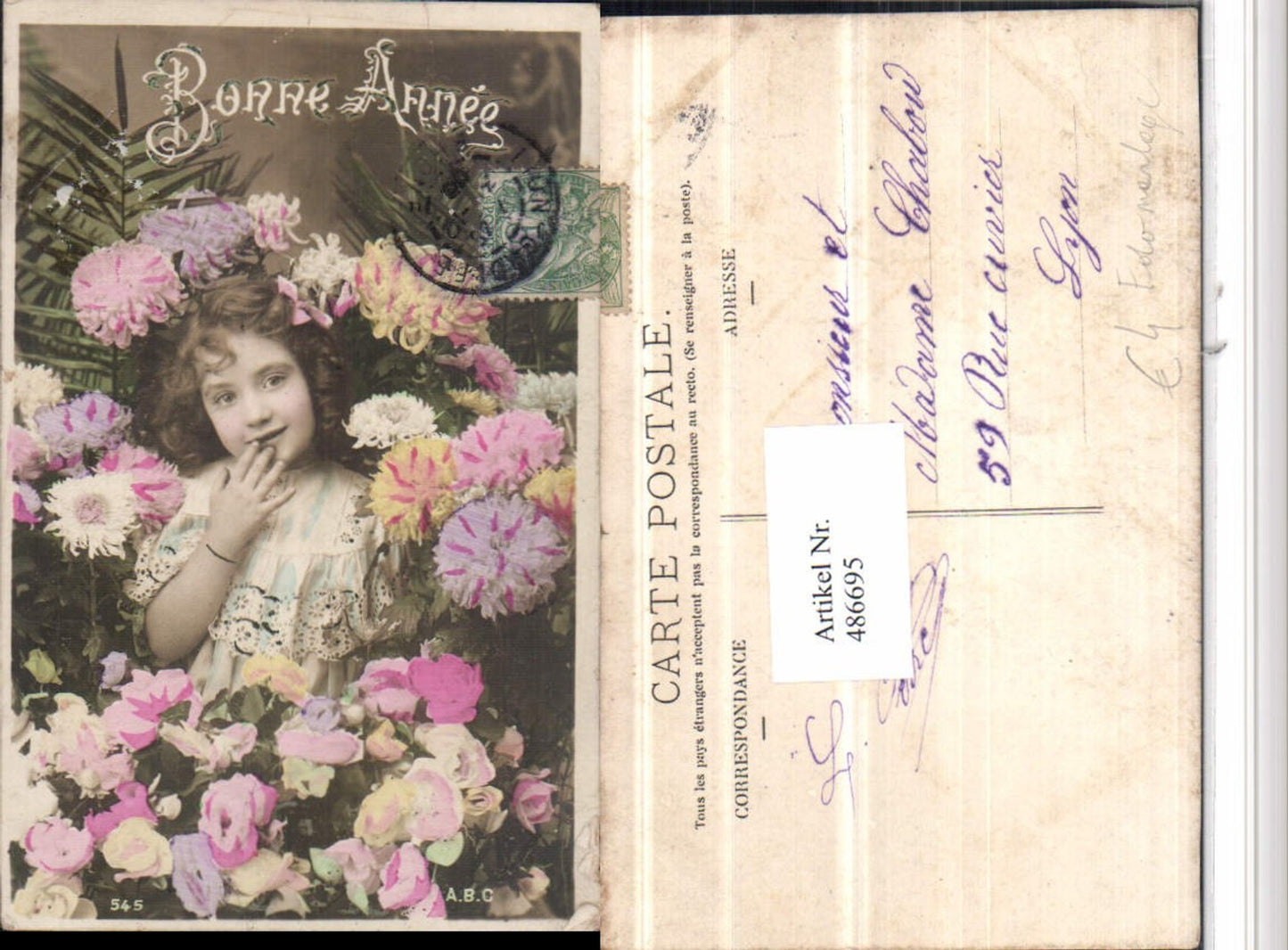 486695,Fotomontage Bonne Annee Kind Mädchen Blumen