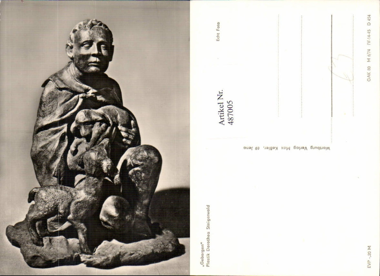 487005,Foto Ak Statue Geborgen Plastik Dorothea Steigerwald