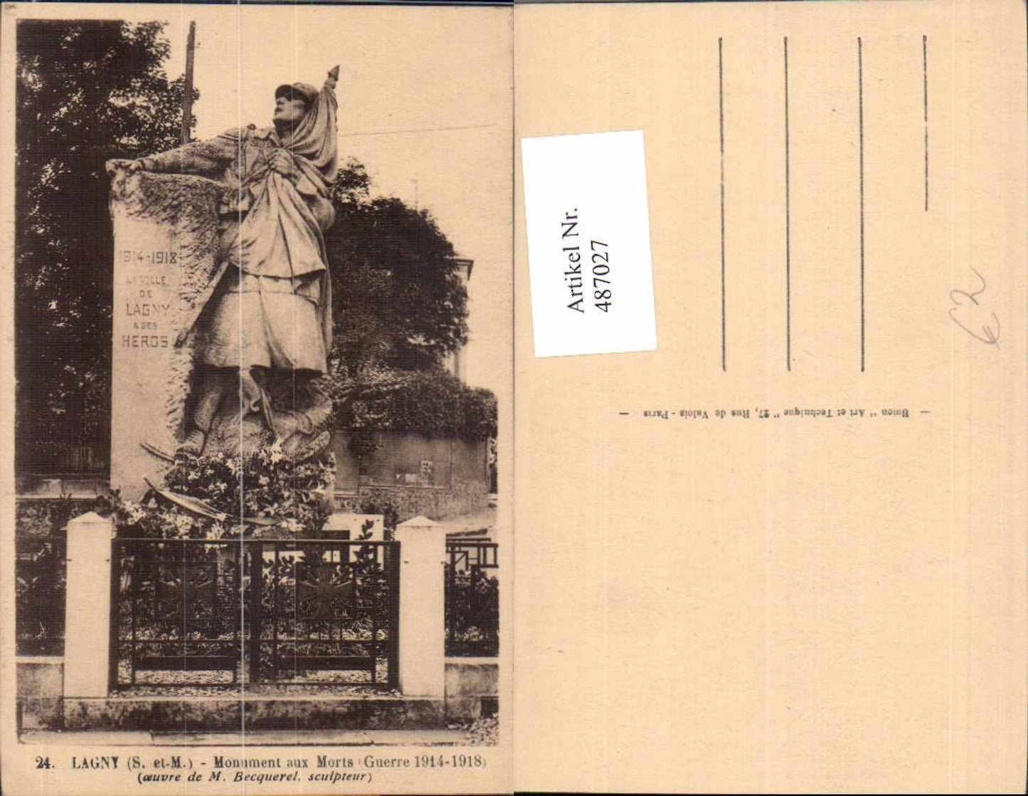 487027,Statue Lagny Monument aux Morts