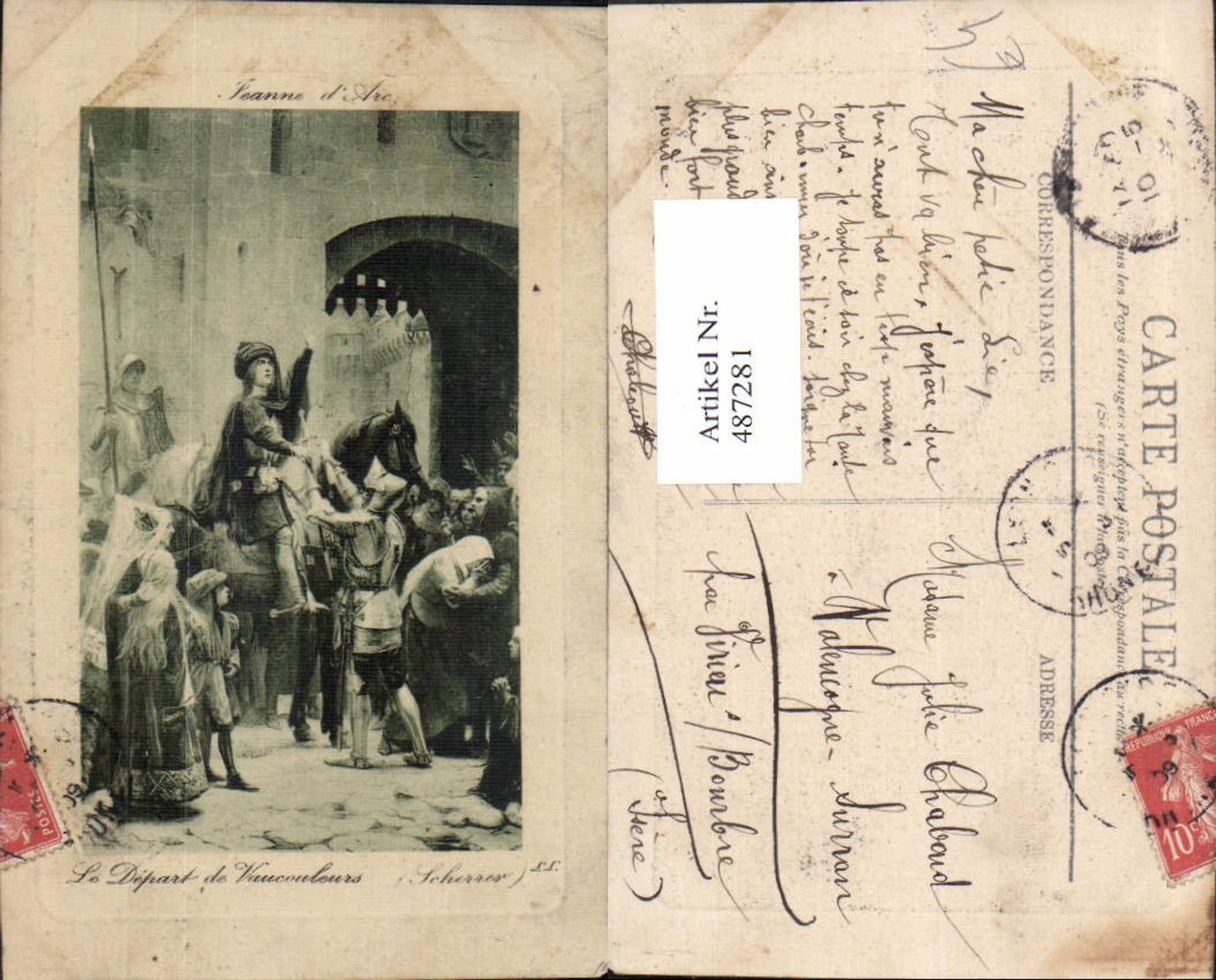 487281,Künstler Ak Scherrer Jeanne d Arc Le Depart de Vaucouleurs Kunst Wissenschaft