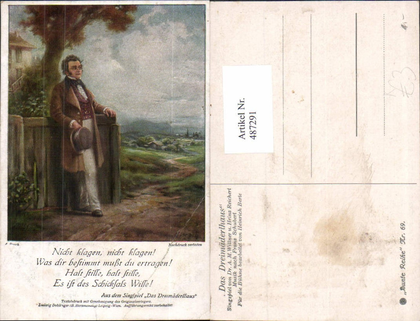 487291,Künstler Ak A. Broch Das Dreimäderlhaus Schubert Komponist