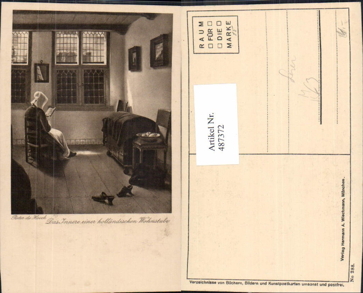 487372,Künstler Ak Pieter de Hooch Holländische Wohnstube Frau Buch Lesen