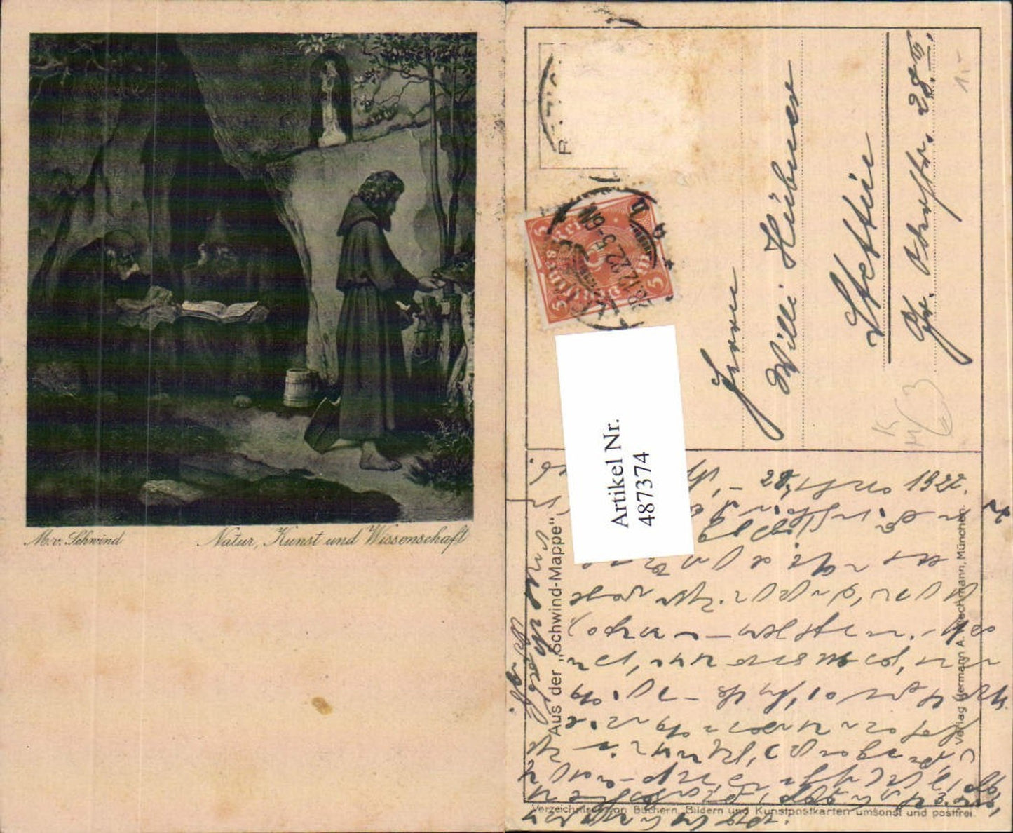 487374,Künstler Ak M. v. Schwind Natur Kunst Wissenschaft Mönche Lesen
