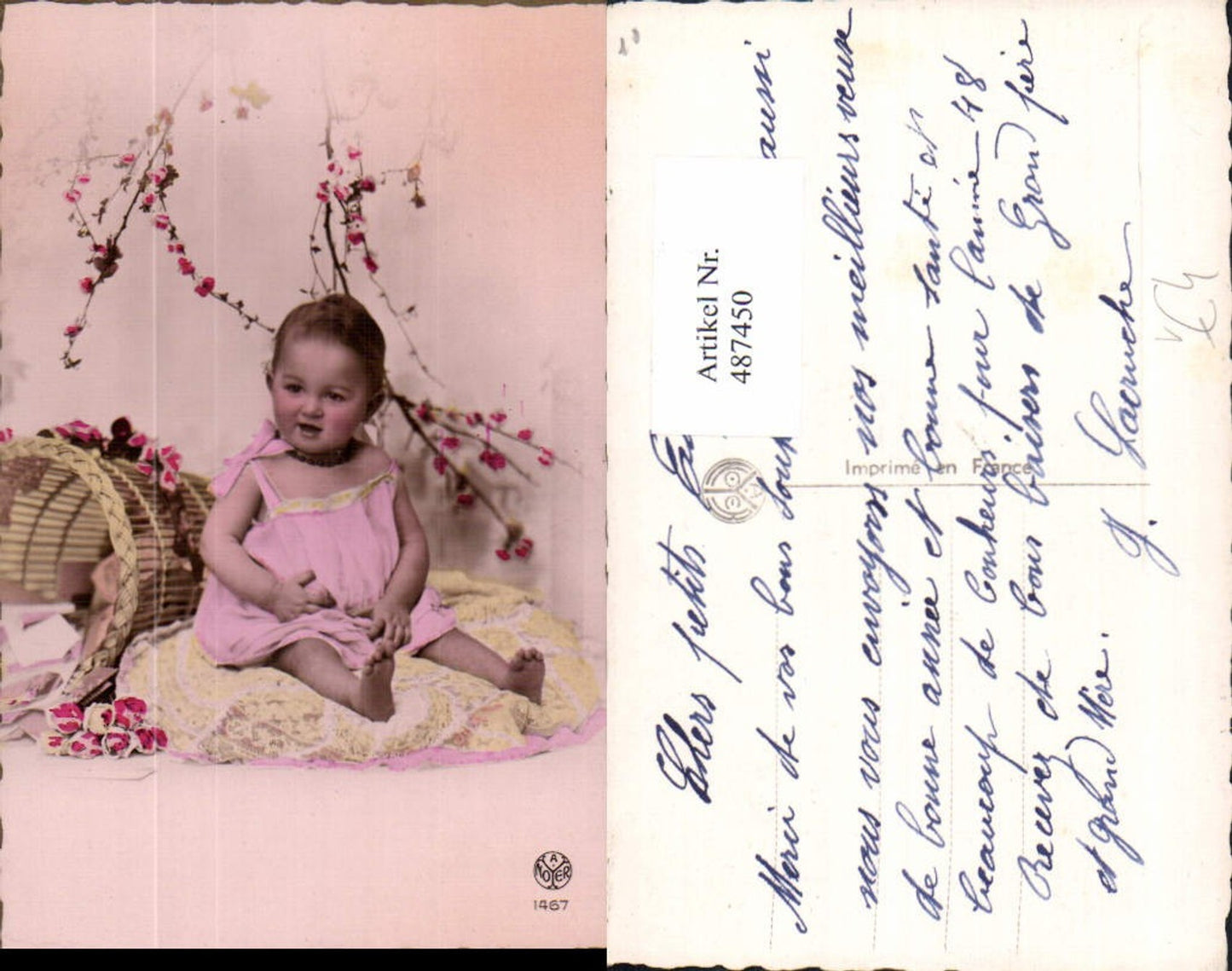 487450,Kind Mädchen Kleinkind Korb m. Briefen pub A. Noyer 1467