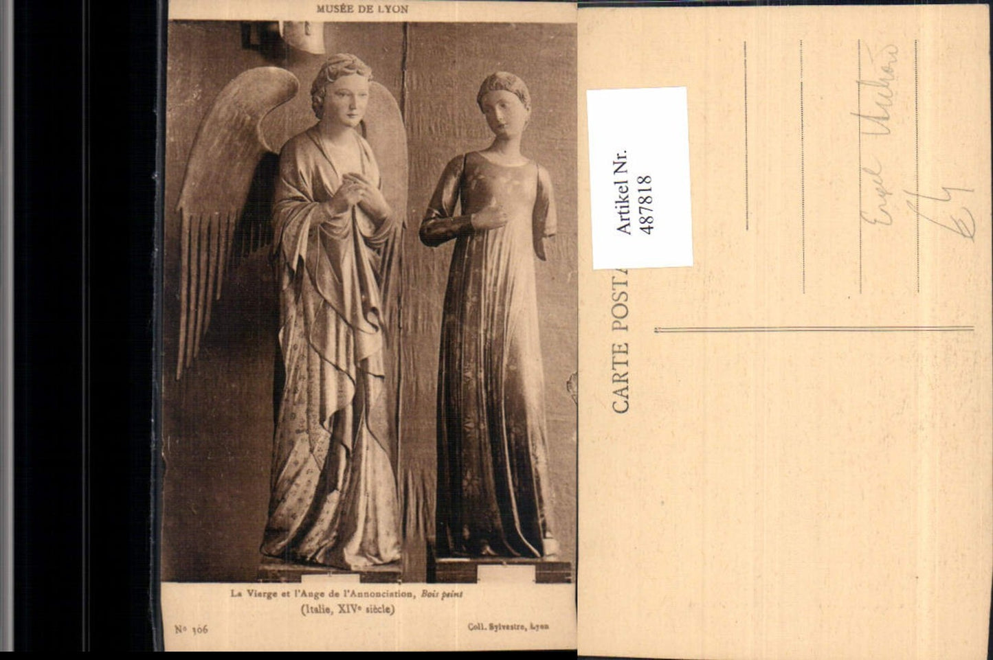 487818,Musee de Lyon La Vierge et l Ange de l Annonciation Engel Statue Archäologie Ausgrabung