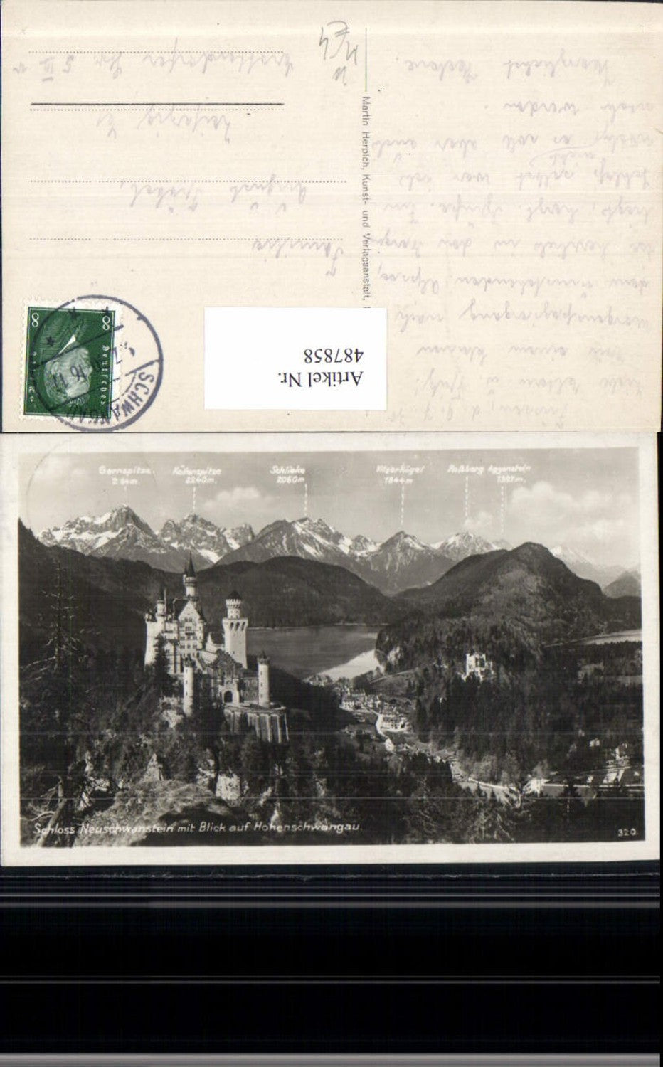 487858,Königsschloss Schloss Neuschwanstein Schwangau m. Blick auf Hohenschwangau Gipfelkarte
