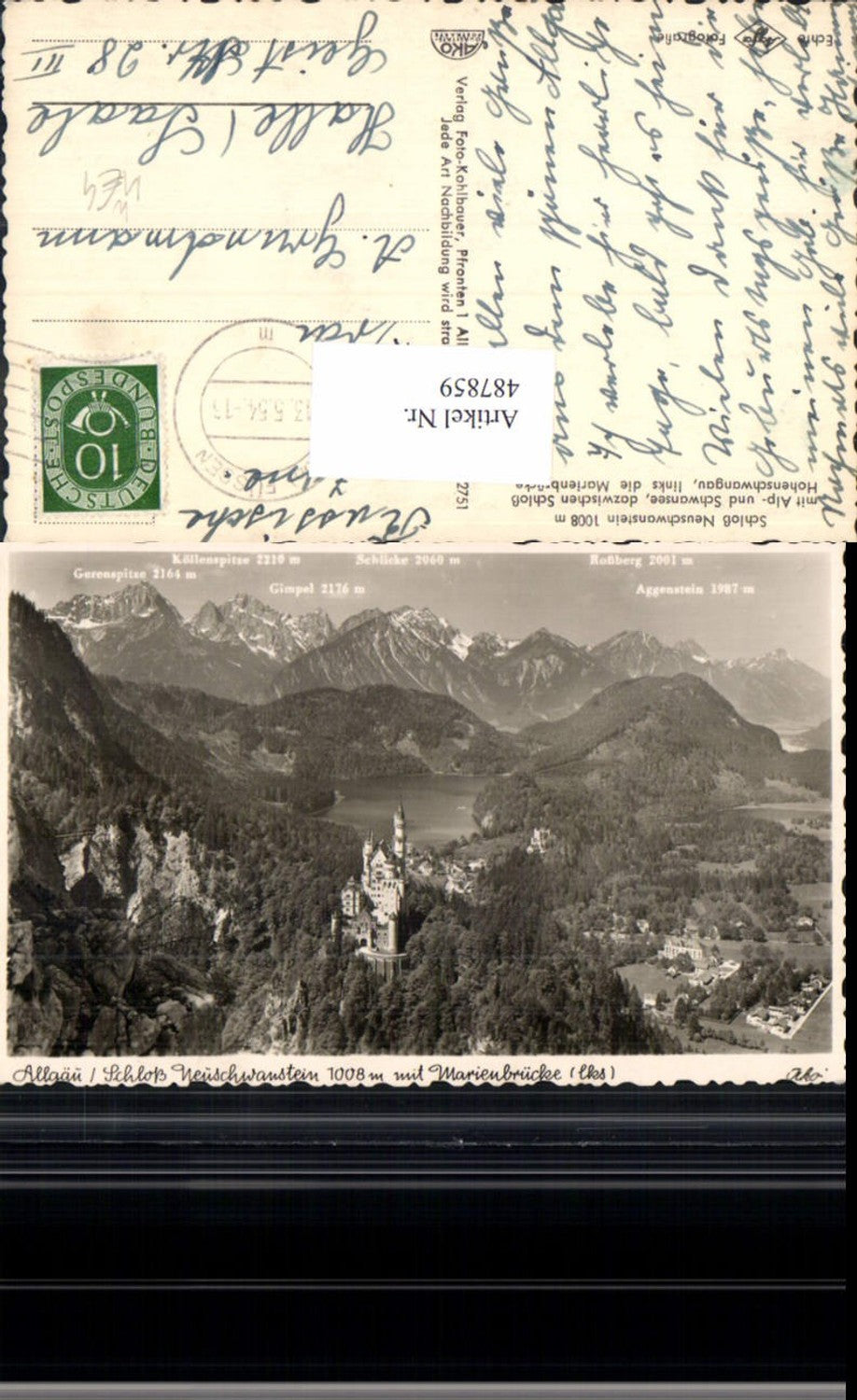 487859,Königsschloss Schloss Neuschwanstein Schwangau m. Marienbrücke Gipfelkarte