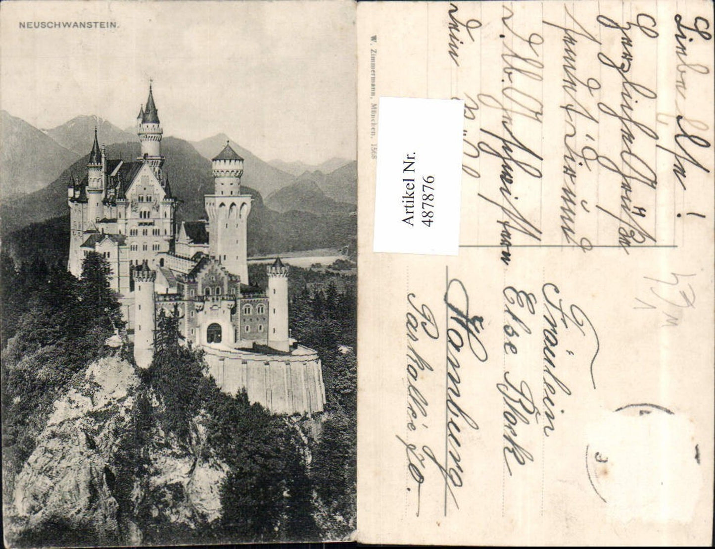 487876,Königsschloss Schloss Neuschwanstein Schwangau pub W. Zimmermann München 1568