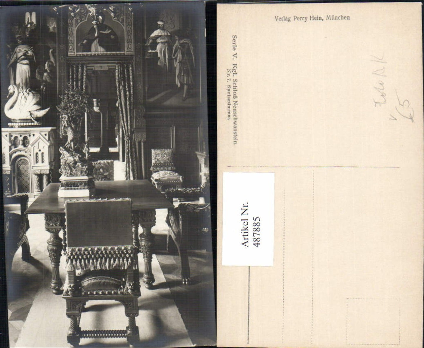 487885, Photo Ak Neuschwanstein Castle Interior view Dining room pub Percy Hein Munich