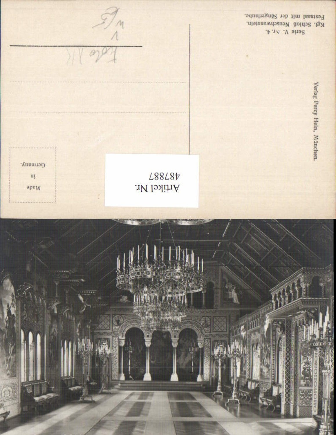 487887,Foto Ak Königsschloss Neuschwanstein Innenansicht Festsaal m. Sängerlaube pub Percy Hein München