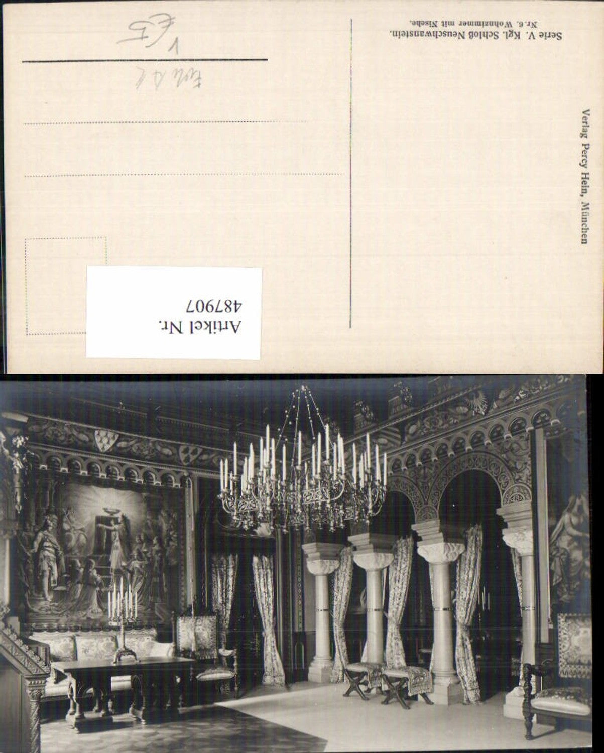 487907, Photo Ak Neuschwanstein Castle Interior view Living room with niche pub Percy Hein