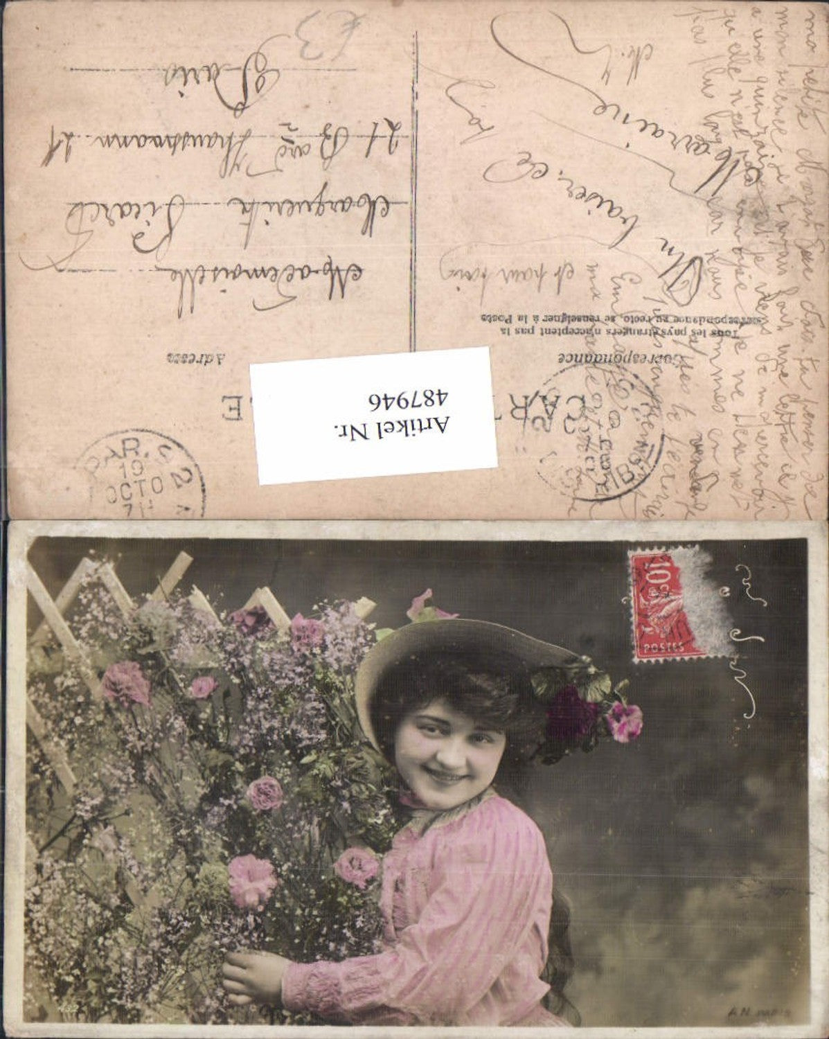 487946,Frau mit Hut Blumen Rosen