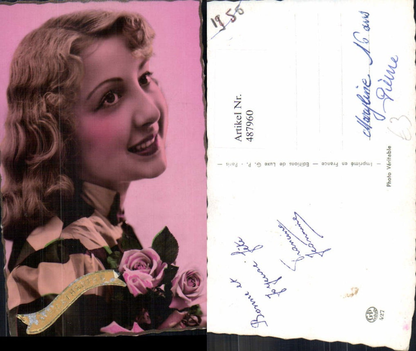 487960,Frau Blonder Lockenkopf Portrait Rosen Blumen St Catherine