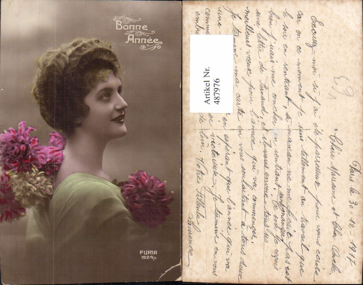 487976,Frau Lockenkopf Portrait Blumen pub Furia 1924/3