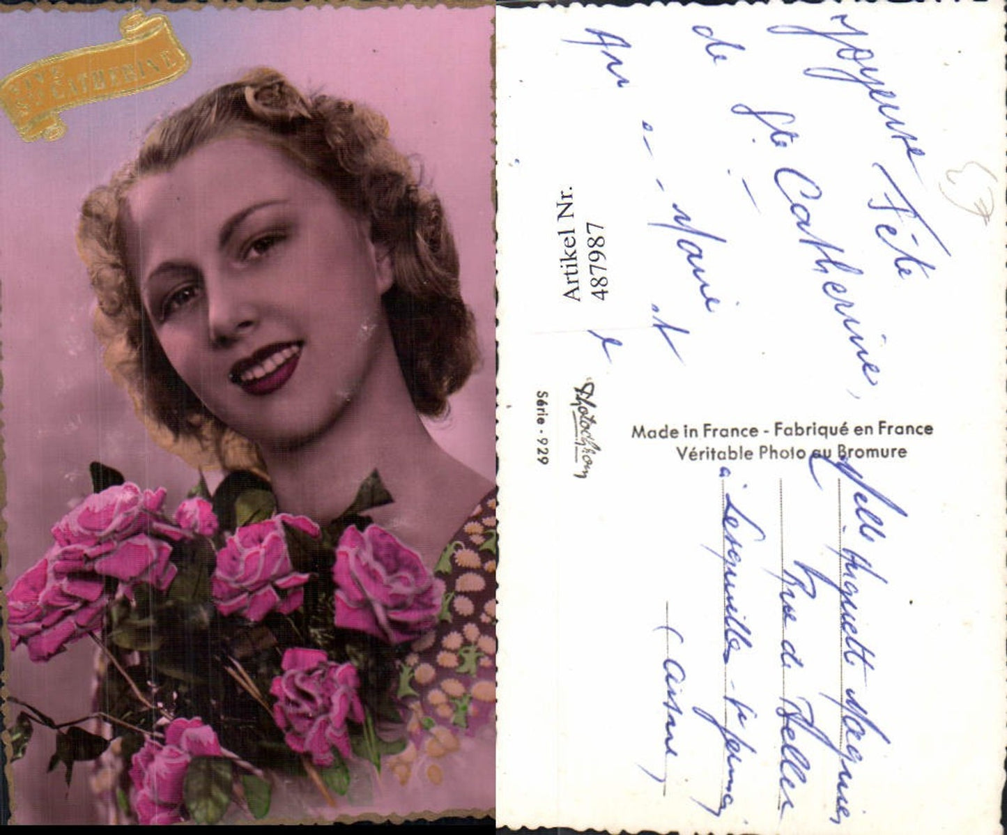 487987,Frau Blonder Lockenkopf Portrait Rosen Blumen Vive Ste Catherine