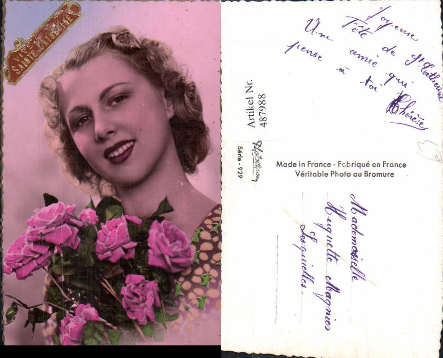 487988,Frau Blonder Lockenkopf Portrait Rosen Blumen Vive Ste Catherine