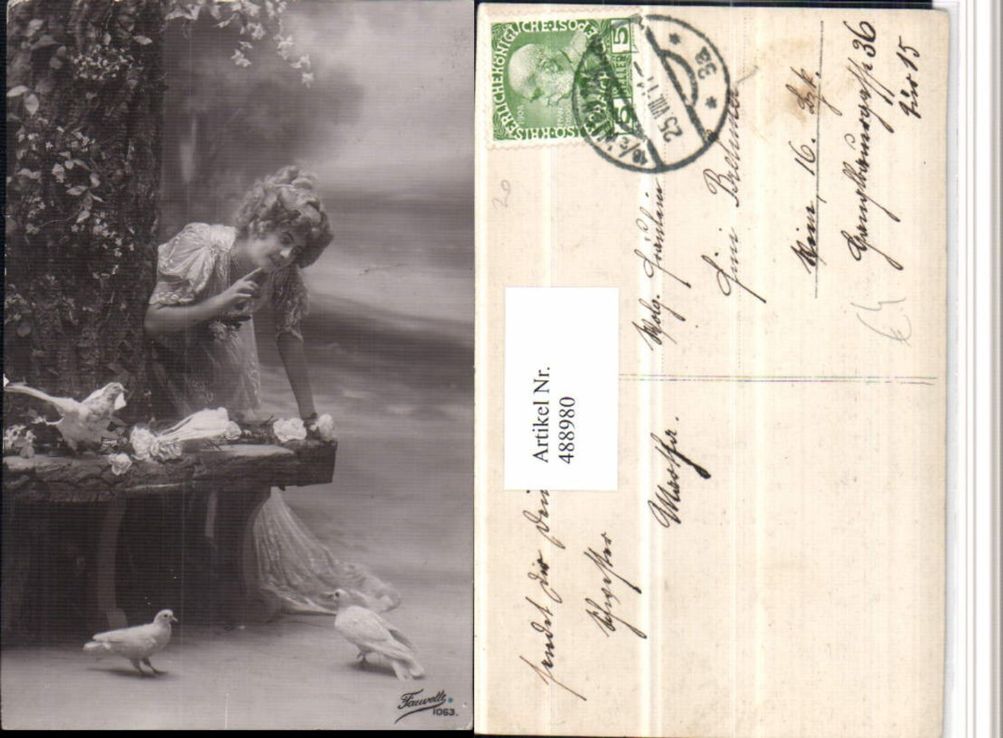 488980, Woman in dress, doves, birds