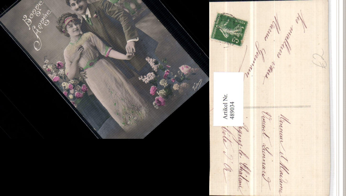 489034,Bonne Annee Liebe Paar Hand in Hand Blumen