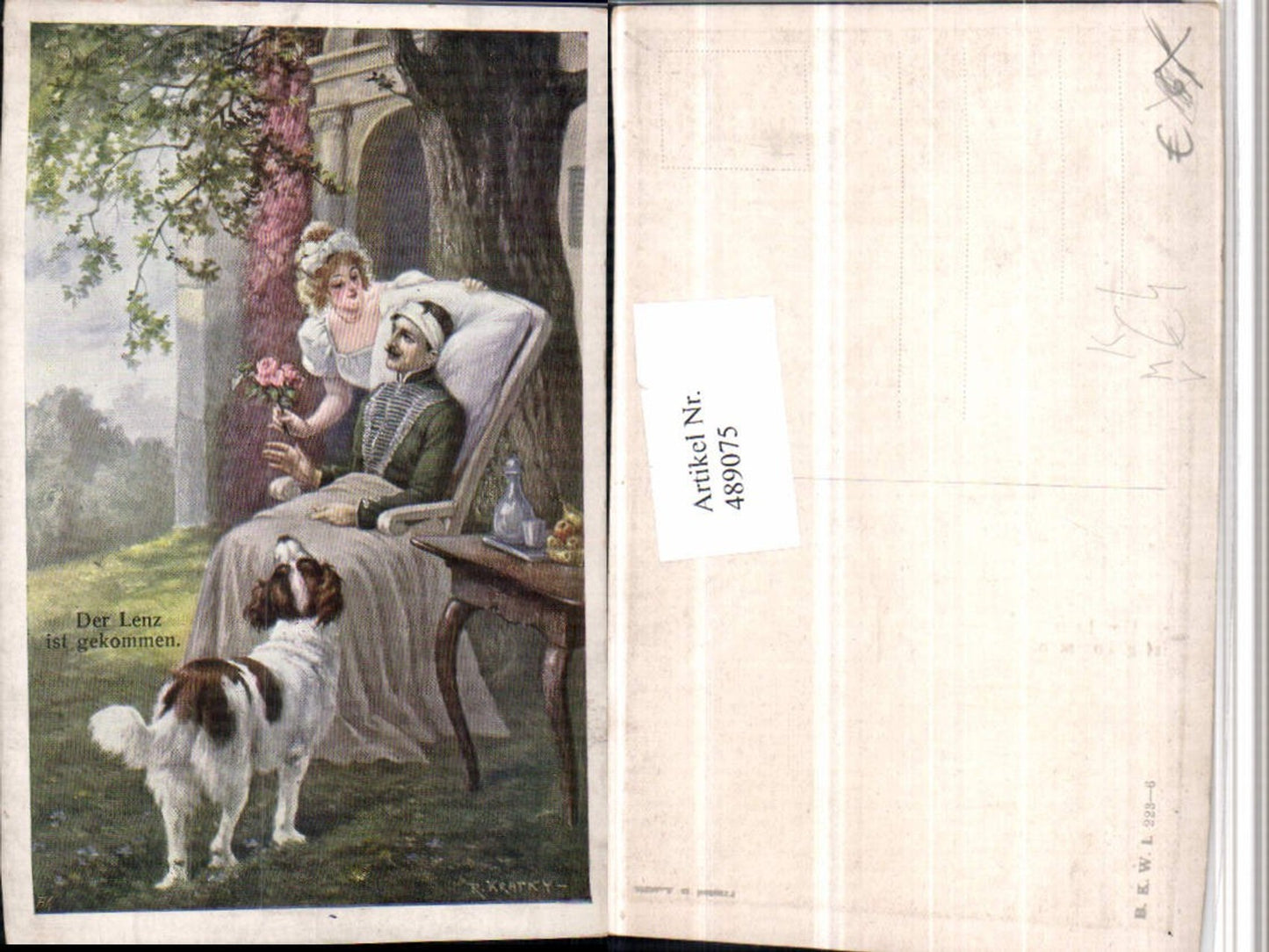 489075,Künstler AK R. Kratky Lenz Liebe Paar Verletzung Hund pub B.K.W.I. 223/6