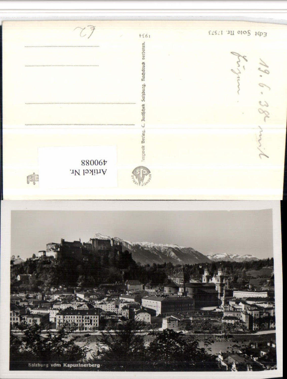 490088,Salzburg Totale m. Festung vom Kapuzinerberg Bergkulisse