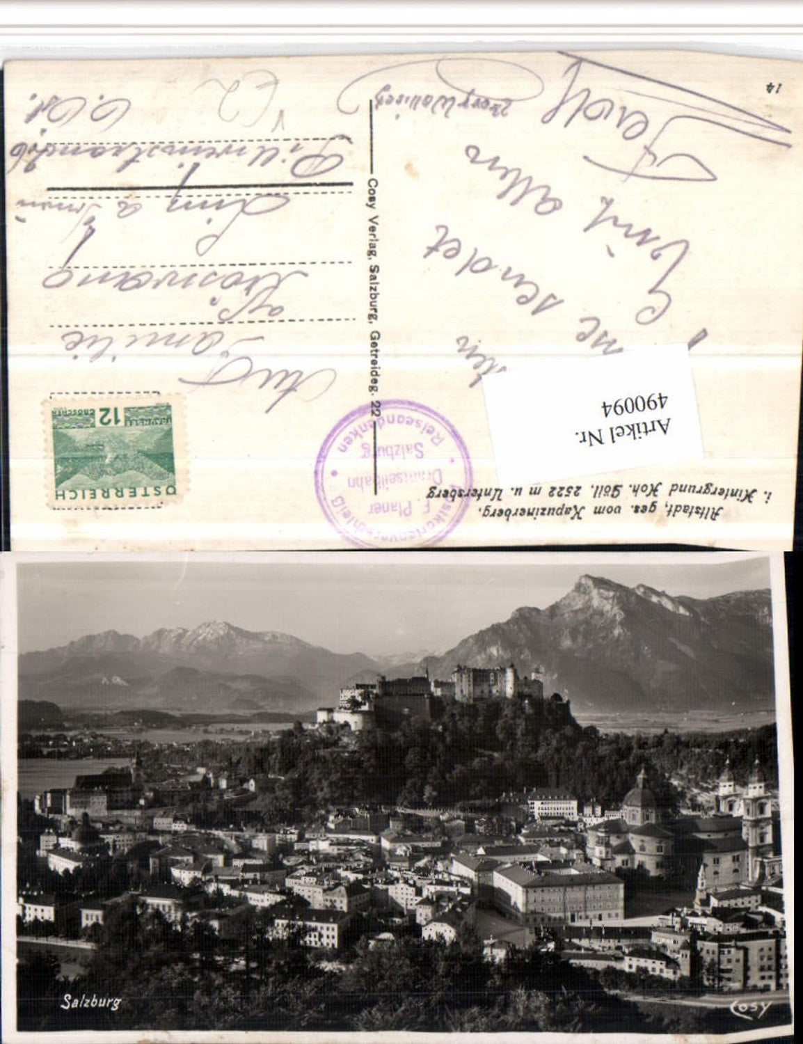 490094,Salzburg Totale m. Festung vom Kapuzinerberg Bergkulisse pub Cosy