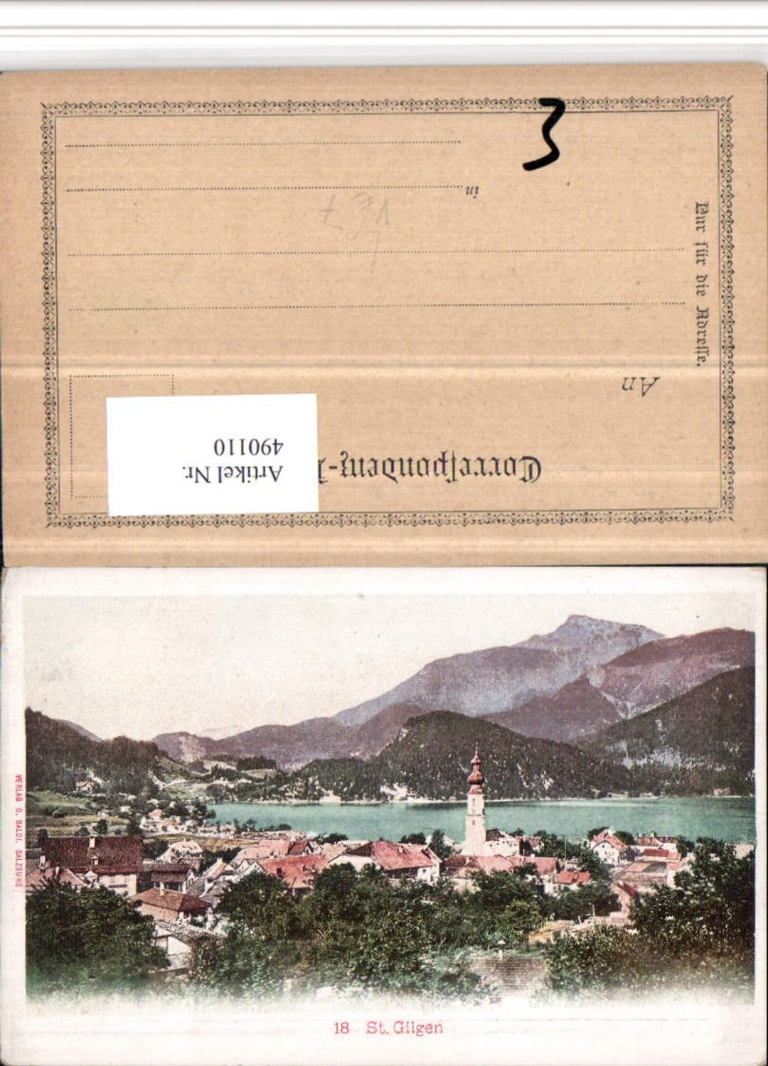 490110, Lithograph St. Gilgen Total mountain scenery pub G. Baldi